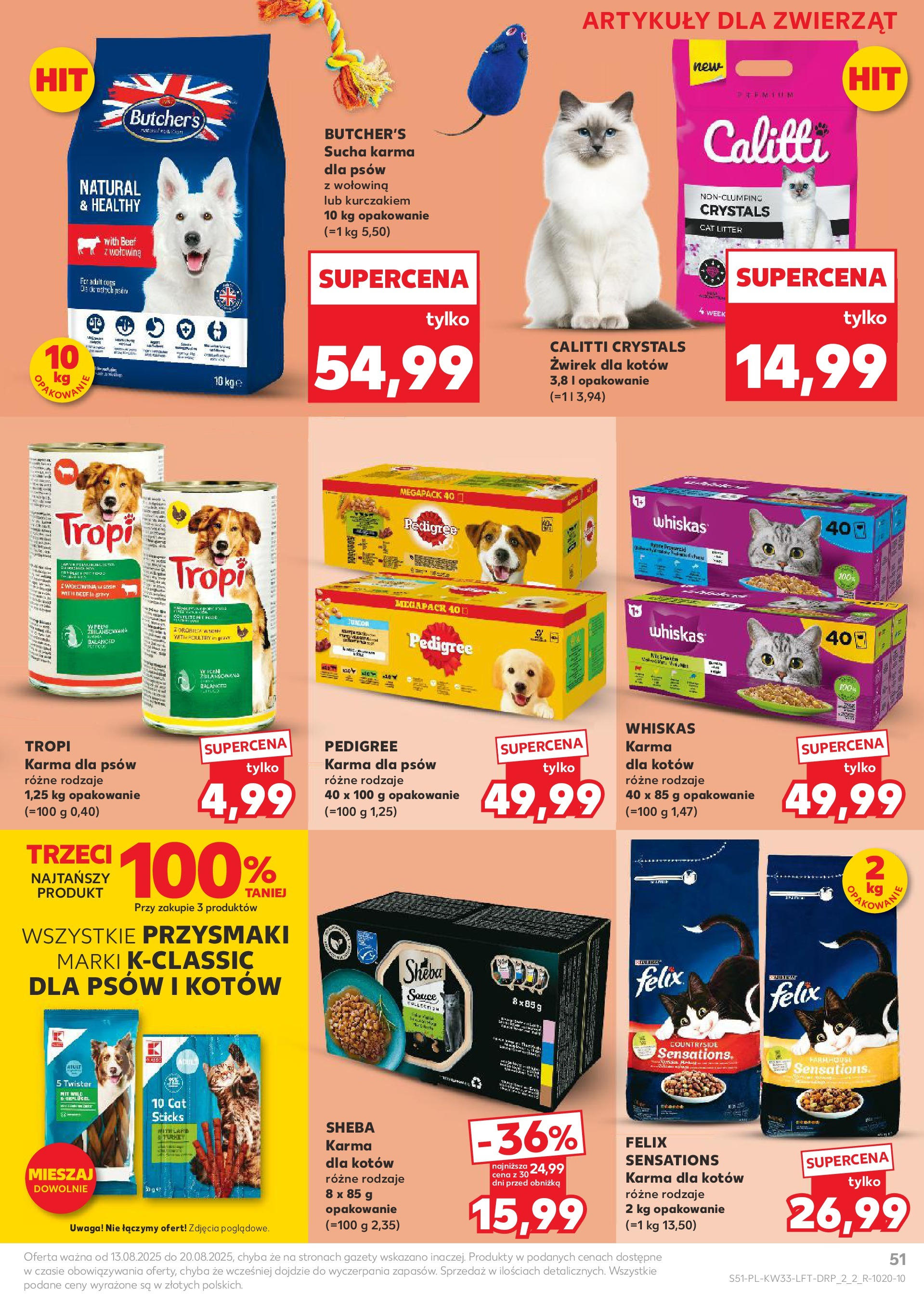 Kaufland gazetka (13.08.2025) - od jutra | Strona: 51 | Produkty: Pedigree, Karma dla kotów, Wołowina, Karma dla psów Kaufland gazetka od 13.08.2025 - od jutra PDF | Strona: 51 | Produkty: Pedigree, Karma dla kotów, Wołowina, Karma dla psów