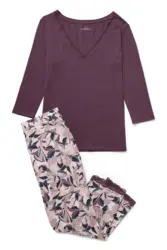 Damen 7/8 Pyjama mit bequemer Passform und Spitzendetails