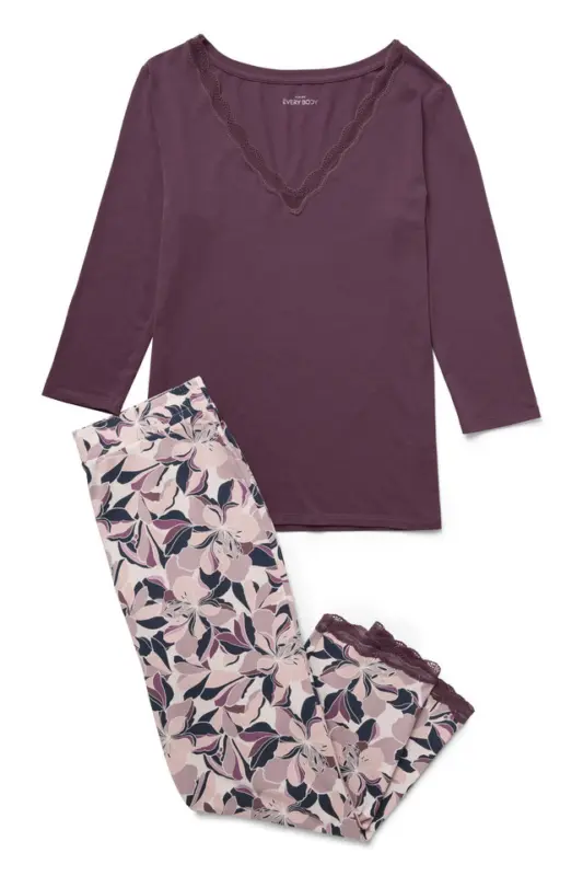 Damen 7/8 Pyjama mit bequemer Passform und Spitzendetails