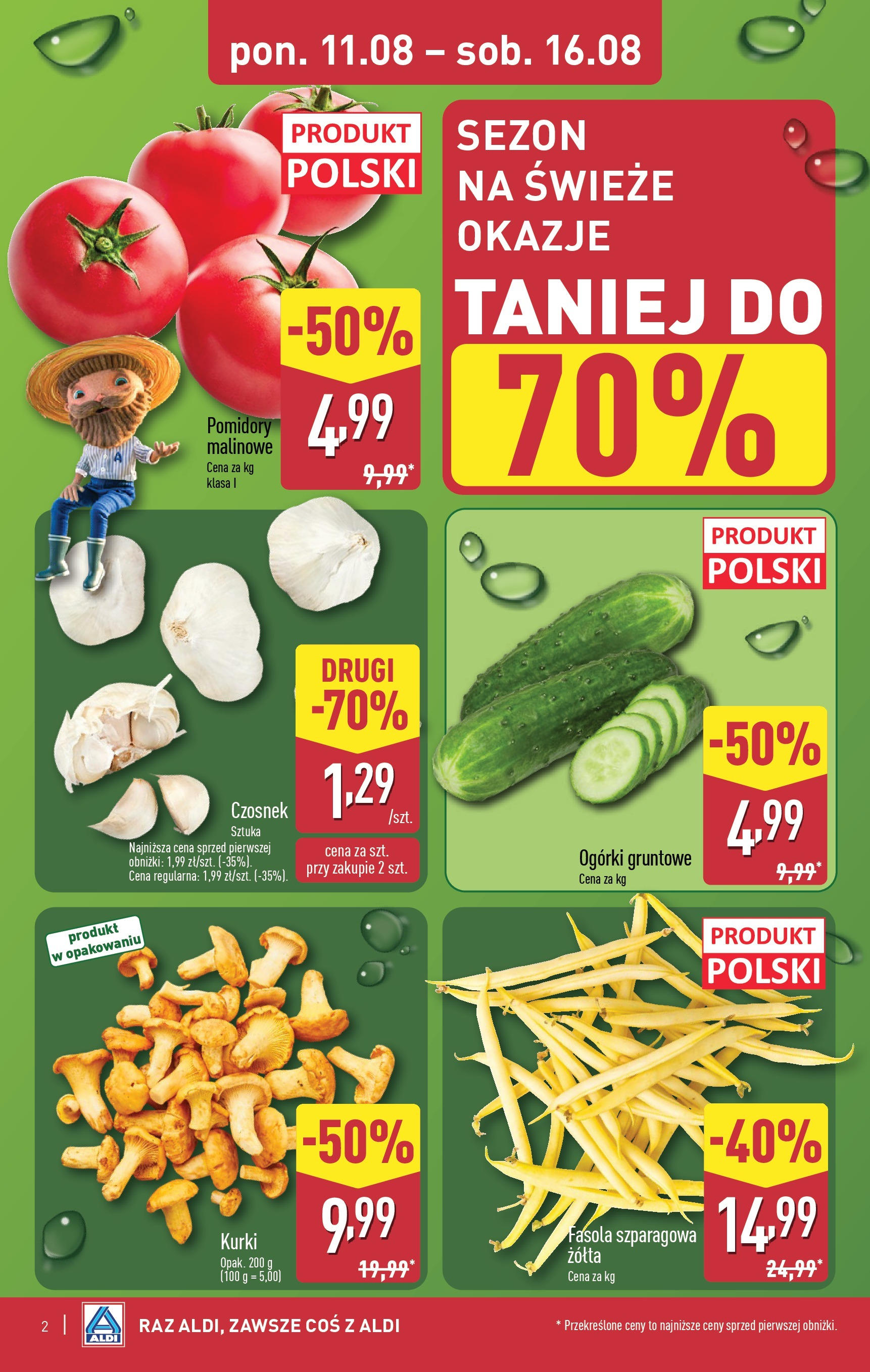 Aldi Gazetka od 11.08.2025 - Ulotka PDF, promocje | Strona: 2 | Produkty: Czosnek, Pomidory malinowe, Pomidory, Ogórki gruntowe