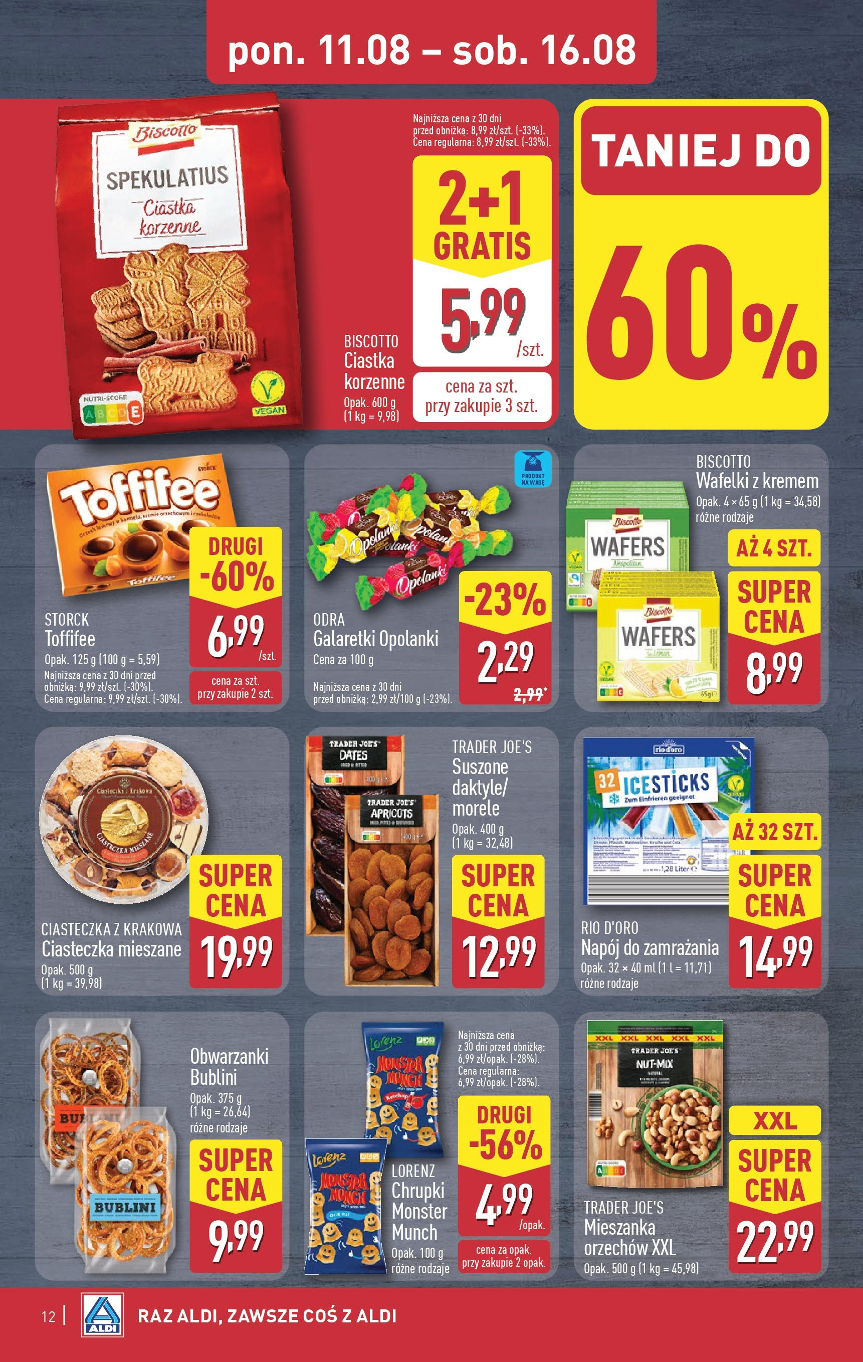 Aldi Gazetka od 11.08.2025 - Ulotka PDF, promocje | Strona: 12 | Produkty: Galaretki, Ketchup, Morele, Ciastka