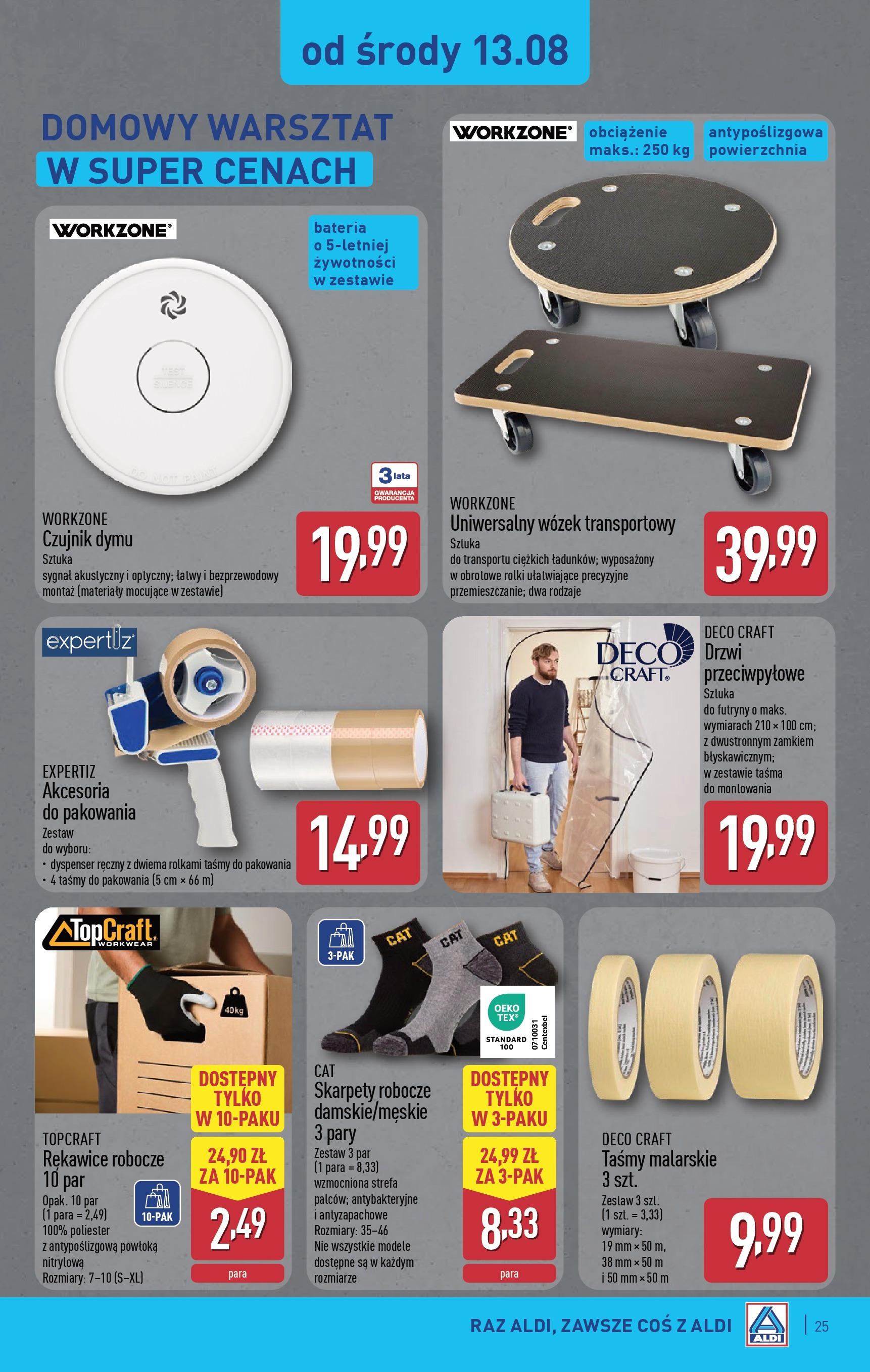 Aldi Gazetka od 11.08.2025 - Ulotka PDF, promocje | Strona: 25 | Produkty: Wózek transportowy, Skarpety, Rolki, Bateria