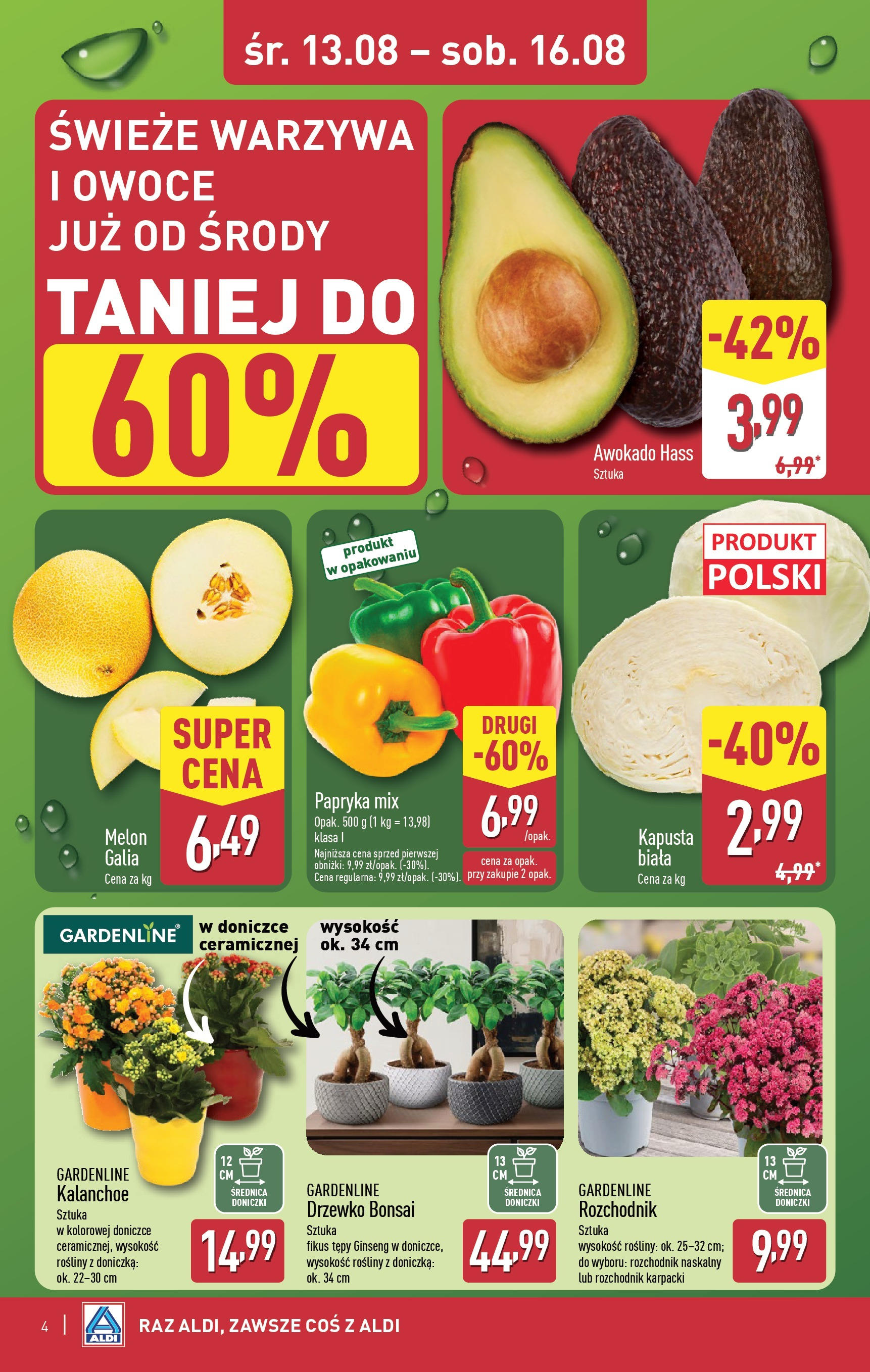 Aldi Gazetka - Okazje na weekend od 13.08.2025 | Nowa PDF gazetka | Strona: 4 | Produkty: Papryka, Doniczka, Kalanchoe, Owoce Aldi Gazetka - Okazje na weekend od 13.08.2025 - Ulotka PDF, promocje | Strona: 4 | Produkty: Papryka, Doniczka, Kalanchoe, Owoce