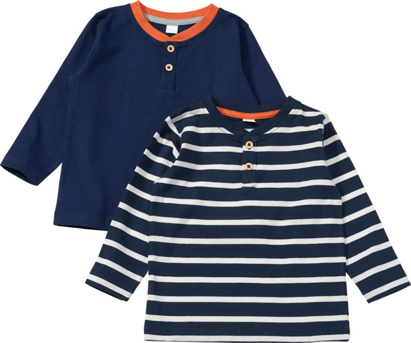 ALANA Langarmshirts mit Ringel-Muster & Knopfleiste, blau, Gr. 80
