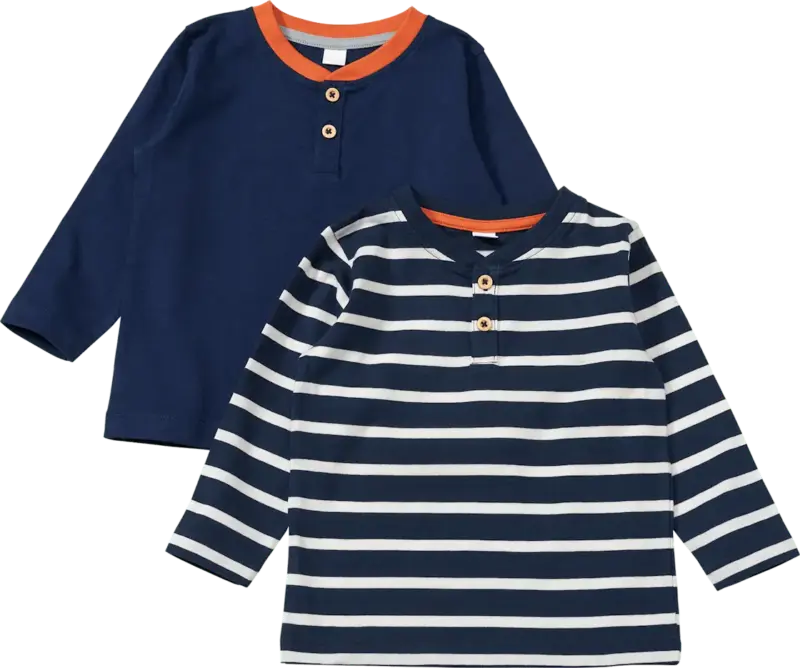 ALANA Langarmshirts mit Ringel-Muster & Knopfleiste, blau, Gr. 104