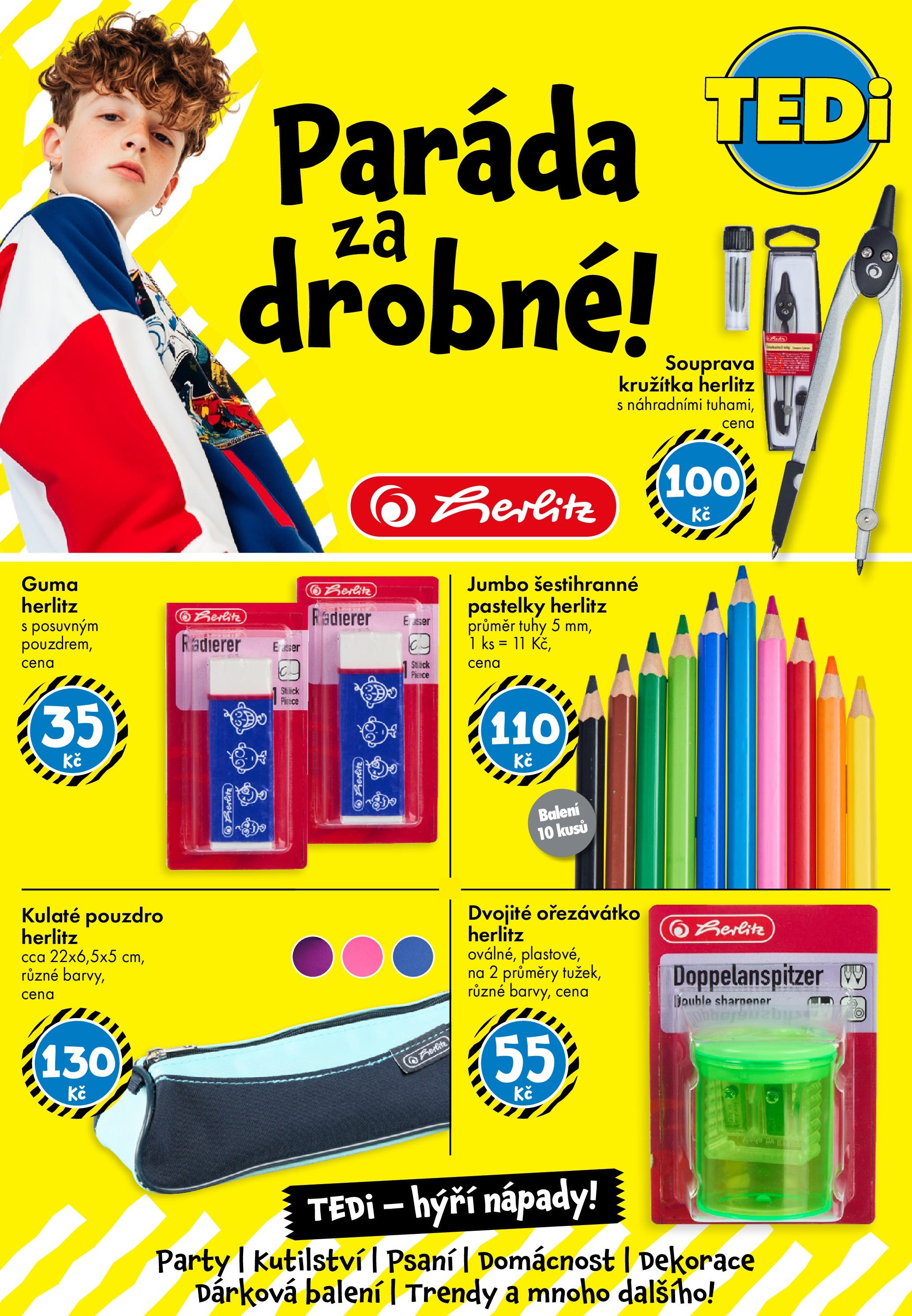 TEDi leták od 15.08.2025 - akční nabídka | Strana: 6 | Produkty: Pastelky, Pouzdro, Ořezávátko, Guma