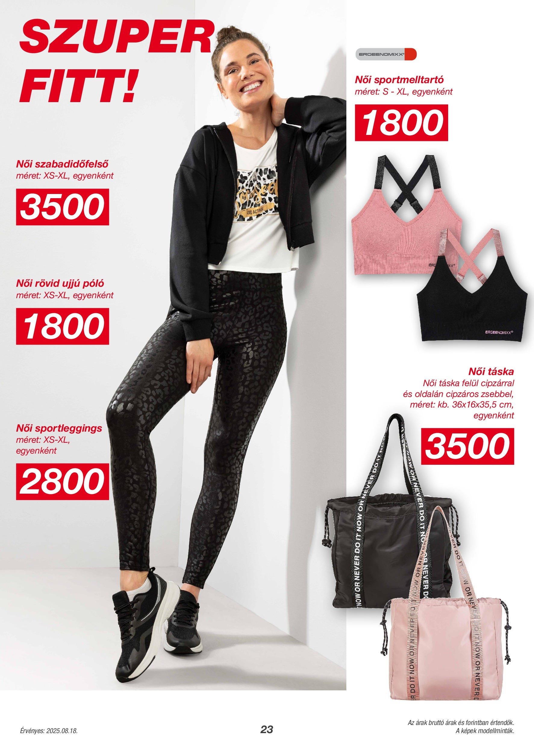 KiK Akciós újság - 2025.08.18. -tól/töl > akció, lapozható szórólap 🛍️ | Oldal: 23 | Termékek: Táska, Sportmelltartó, Női táska