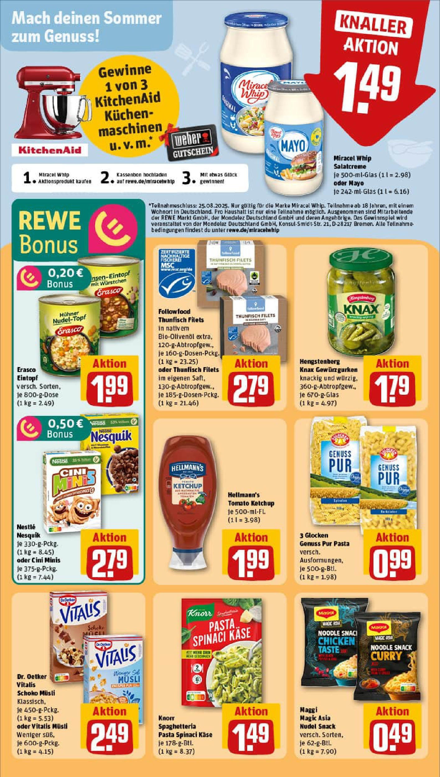 REWE Prospekt ab 17.08.2025 zum Blättern » Angebote | Seite: 18 | Produkte: Miracel whip, Pasta, Erasco, Ketchup REWE Prospekt ab 17.08.2025 zum Blättern » Angebote | Seite: 18 | Produkte: Miracel whip, Pasta, Erasco, Ketchup