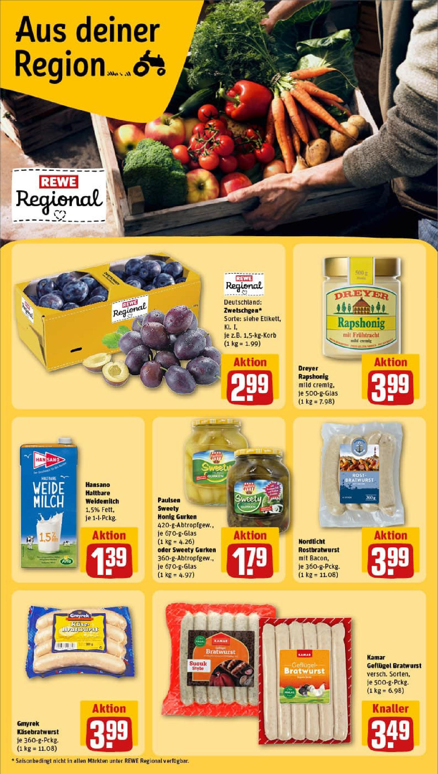 REWE Prospekt ab 17.08.2025 zum Blättern » Angebote | Seite: 27 | Produkte: Milch, Bratwurst, Gurken