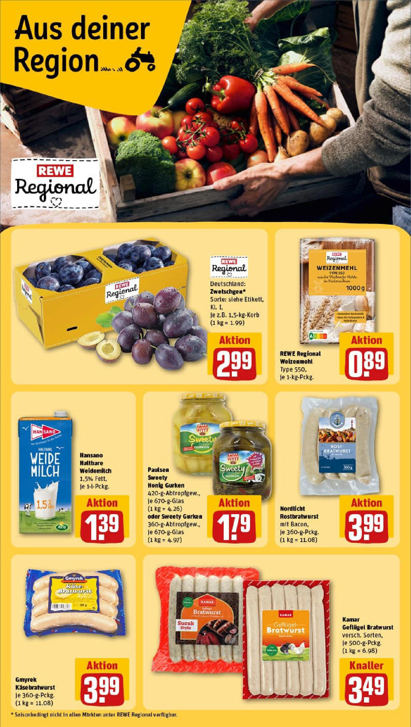REWE Prospekt ab 17.08.2025 zum Blättern » Angebote | Seite: 25 | Produkte: Milch, Käse, Bratwurst, Weizenmehl REWE Prospekt ab 17.08.2025 zum Blättern » Angebote | Seite: 25 | Produkte: Milch, Käse, Bratwurst, Weizenmehl