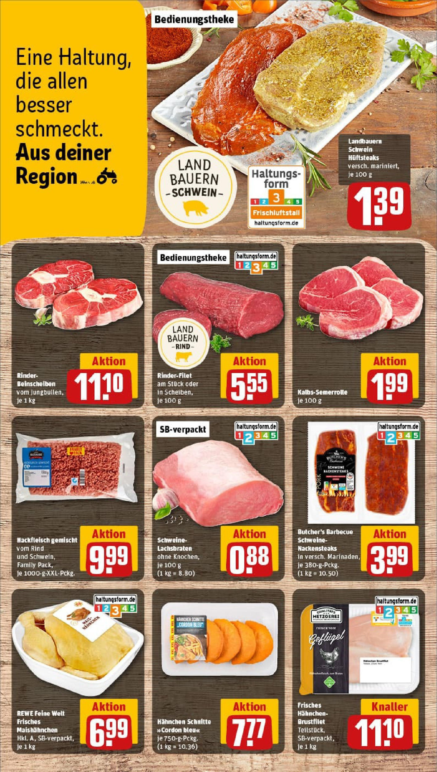 REWE Prospekt ab 17.08.2025 zum Blättern » Angebote | Seite: 10 | Produkte: Nackensteaks, Hahnchen, Rinderfilet, Hackfleisch