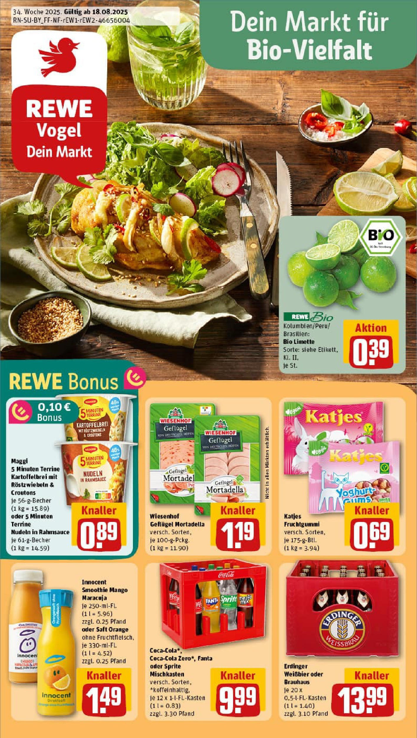 REWE Prospekt ab 17.08.2025 zum Blättern » Angebote | Seite: 1 | Produkte: Maggi, Weißbier, Limette, Nudeln