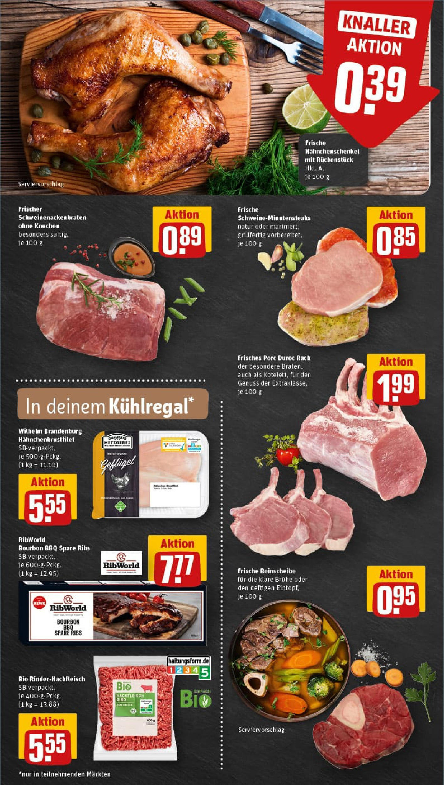 REWE Prospekt ab 17.08.2025 zum Blättern » Angebote | Seite: 6 | Produkte: Hahnchenschenkel, Spare ribs, Bourbon, Hackfleisch