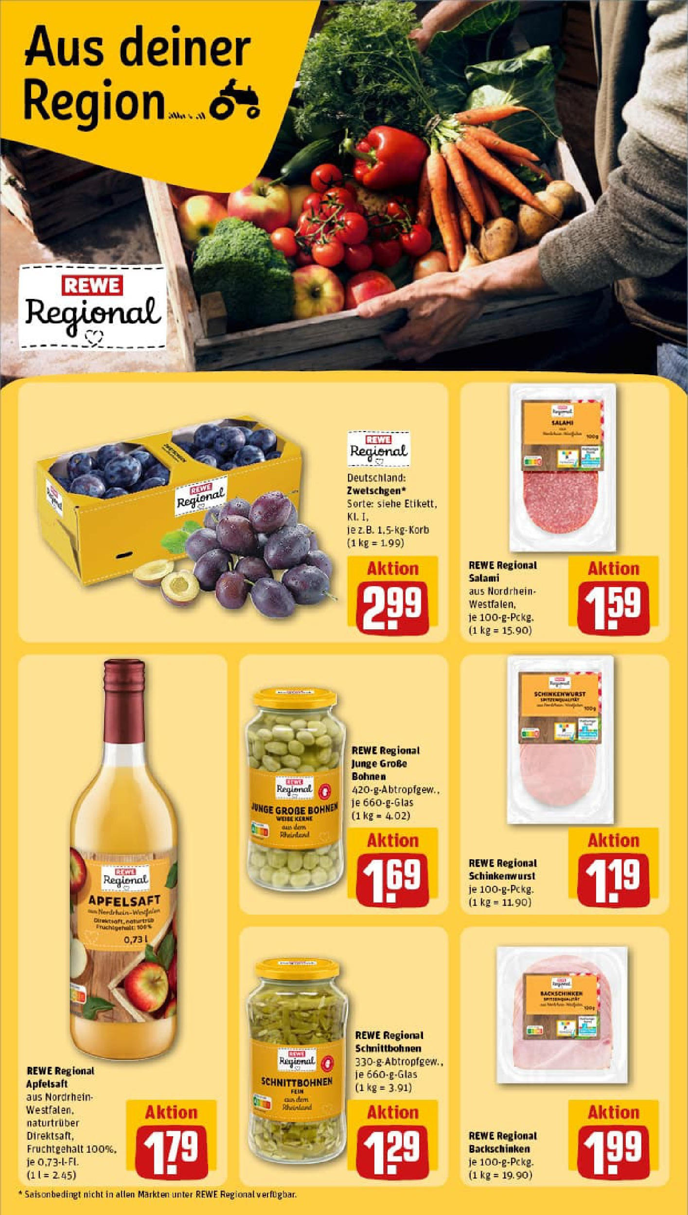 REWE Prospekt ab 17.08.2025 zum Blättern » Angebote | Seite: 25 | Produkte: Korb, Zwetschgen, Apfelsaft, Salami