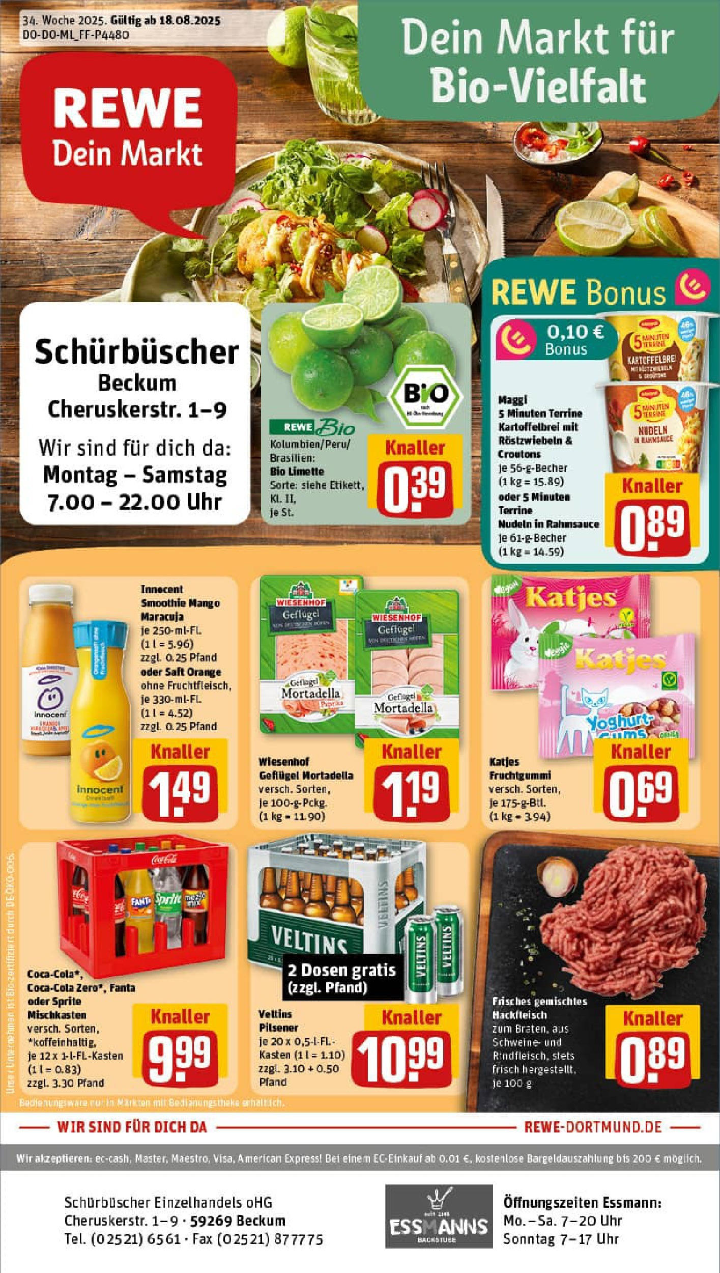 REWE Prospekt ab 17.08.2025 zum Blättern » Angebote | Seite: 1 | Produkte: Fanta, Katjes, Mango, Nudeln