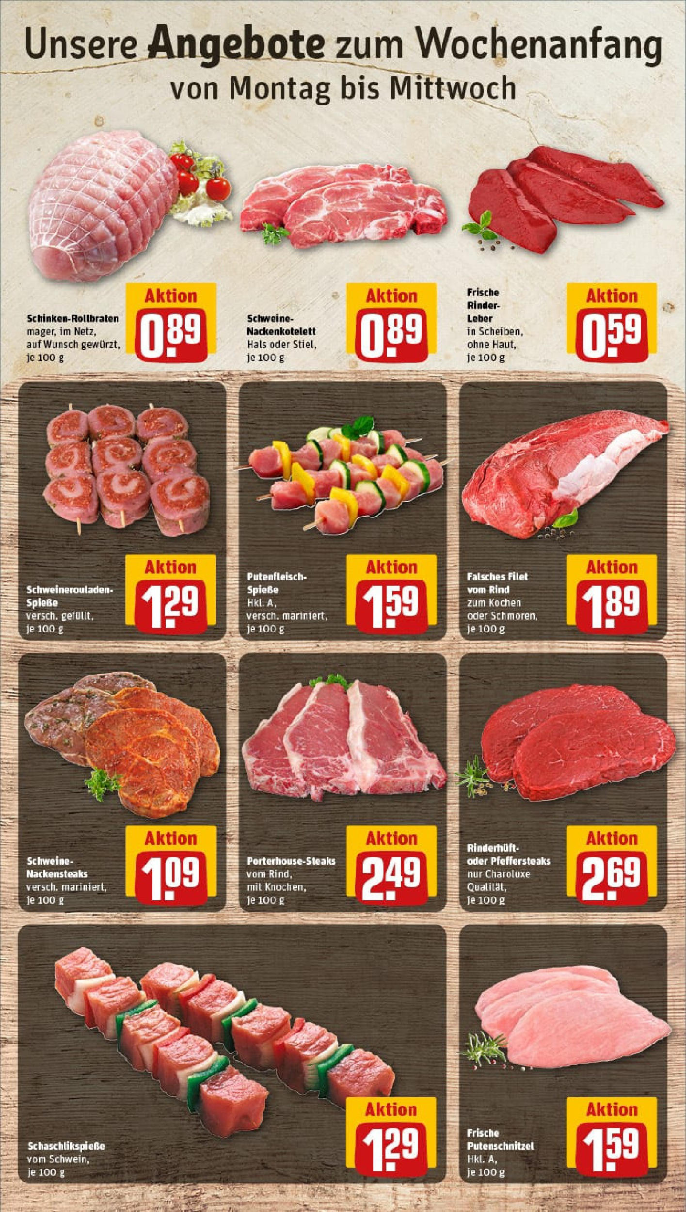 REWE Prospekt ab 17.08.2025 zum Blättern » Angebote | Seite: 8 | Produkte: Nackensteaks, Spieße, Putenschnitzel