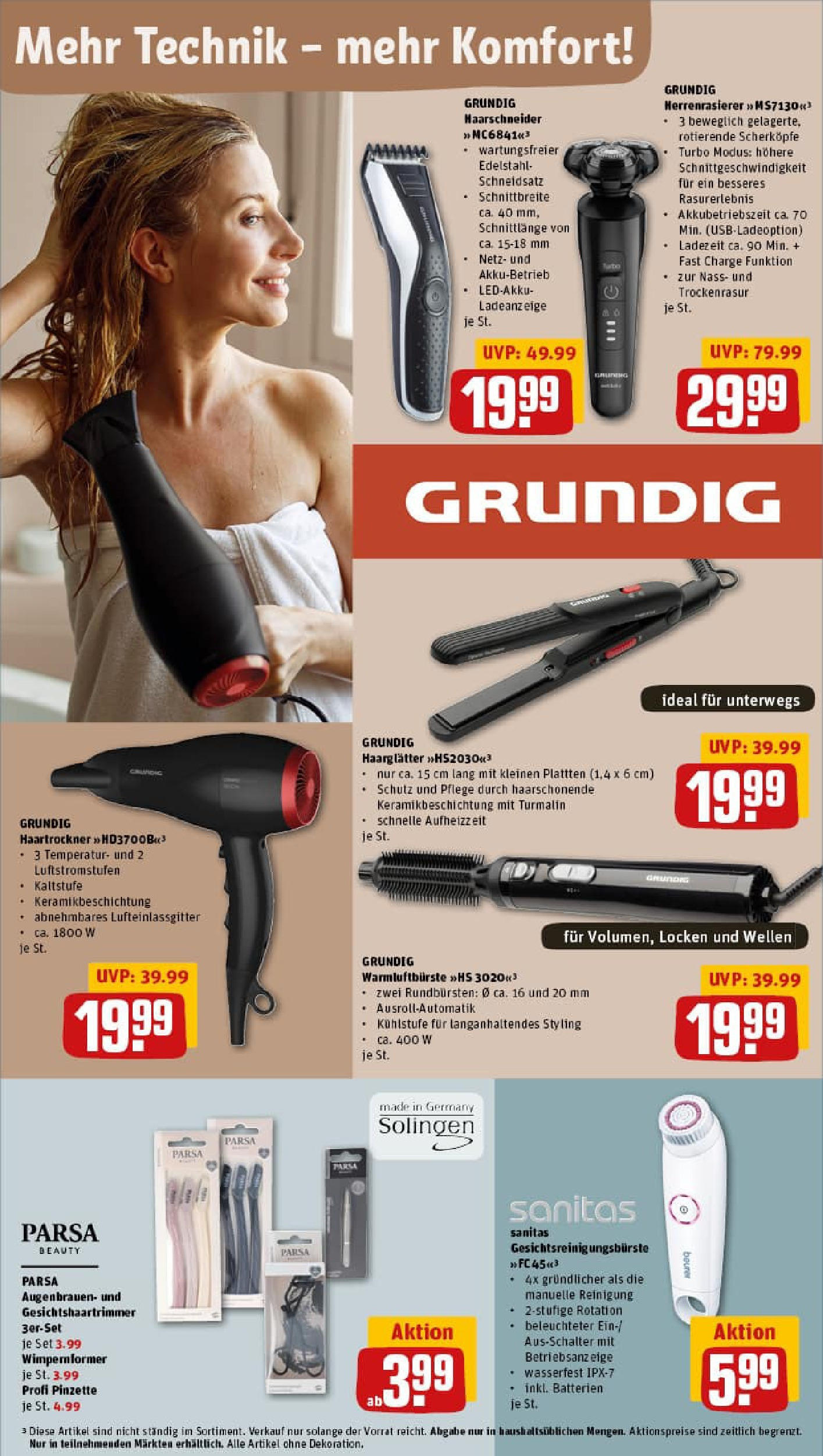 REWE Prospekt ab 17.08.2025 zum Blättern » Angebote | Seite: 33 | Produkte: Haartrockner, Batterien, Pinzette, Wimpernformer