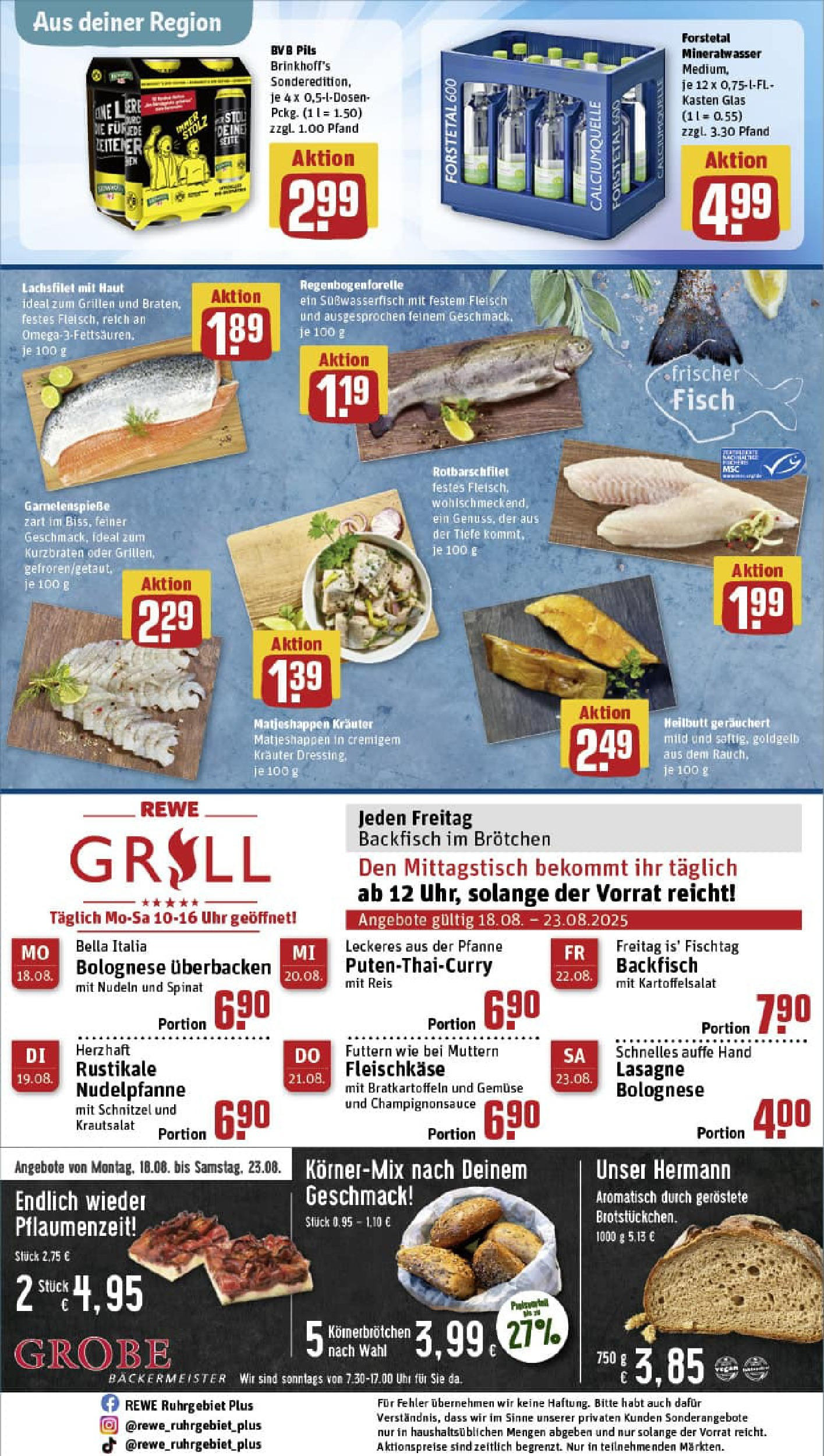 REWE Prospekt ab 17.08.2025 zum Blättern » Angebote | Seite: 30 | Produkte: Grill, Mineralwasser, Fisch, Nudeln