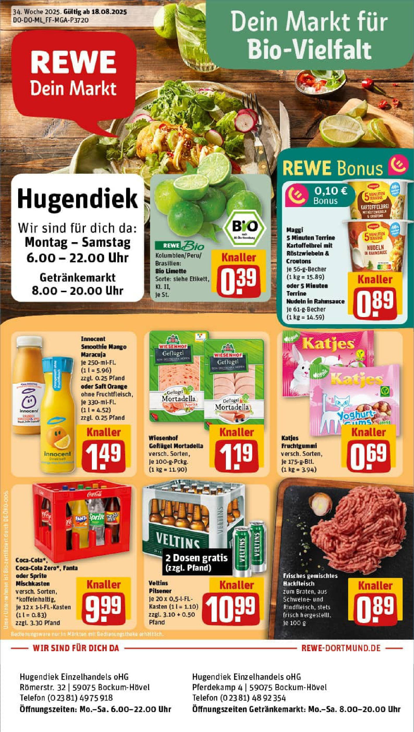 REWE Prospekt ab 17.08.2025 zum Blättern » Angebote | Seite: 1 | Produkte: Fanta, Limette, Nudeln, Hackfleisch