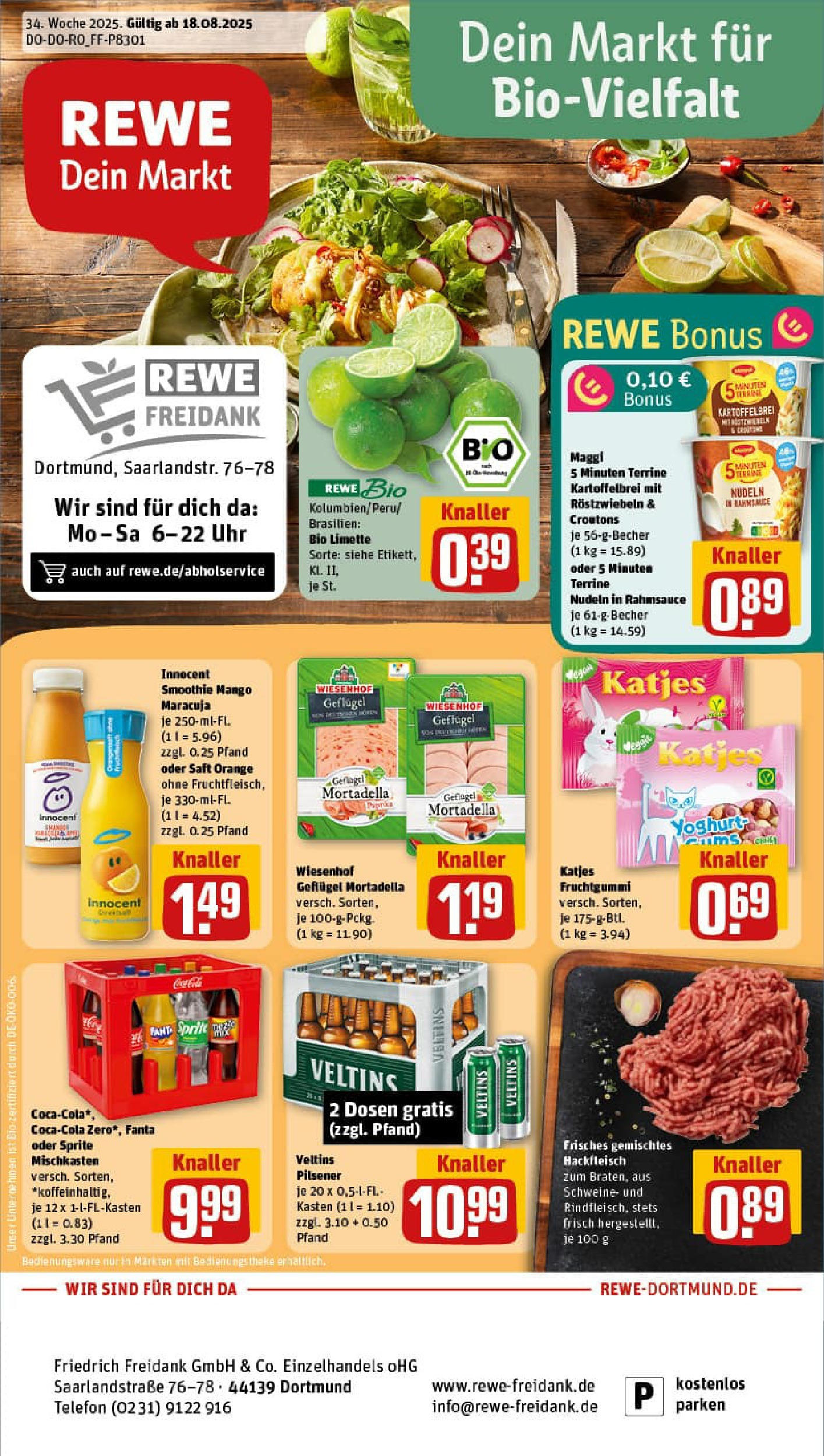 REWE Prospekt ab 17.08.2025 zum Blättern » Angebote | Seite: 1 | Produkte: Maggi, Limette, Uhr, Veltins