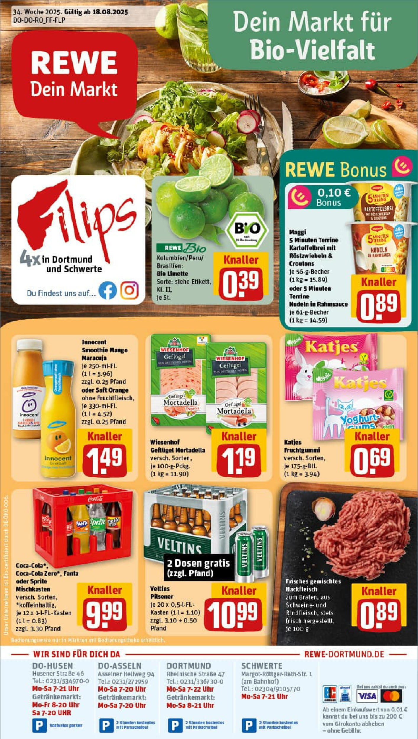 REWE Prospekt ab 17.08.2025 zum Blättern » Angebote | Seite: 1 | Produkte: Maggi, Mango, Limette, Saft