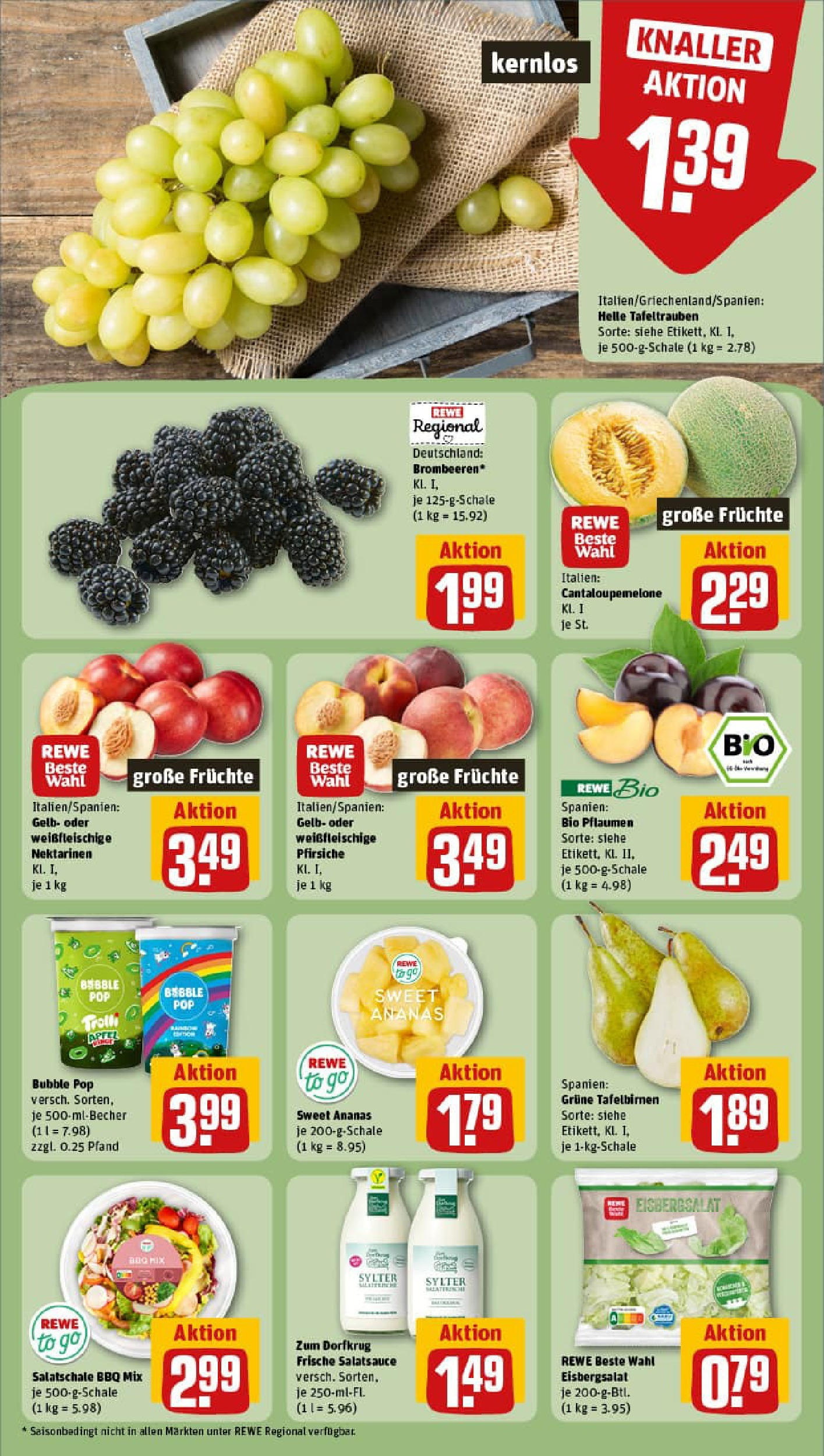 REWE Prospekt ab 17.08.2025 zum Blättern » Angebote | Seite: 6 | Produkte: Pflaumen, Nektarinen, Ananas, Eisbergsalat