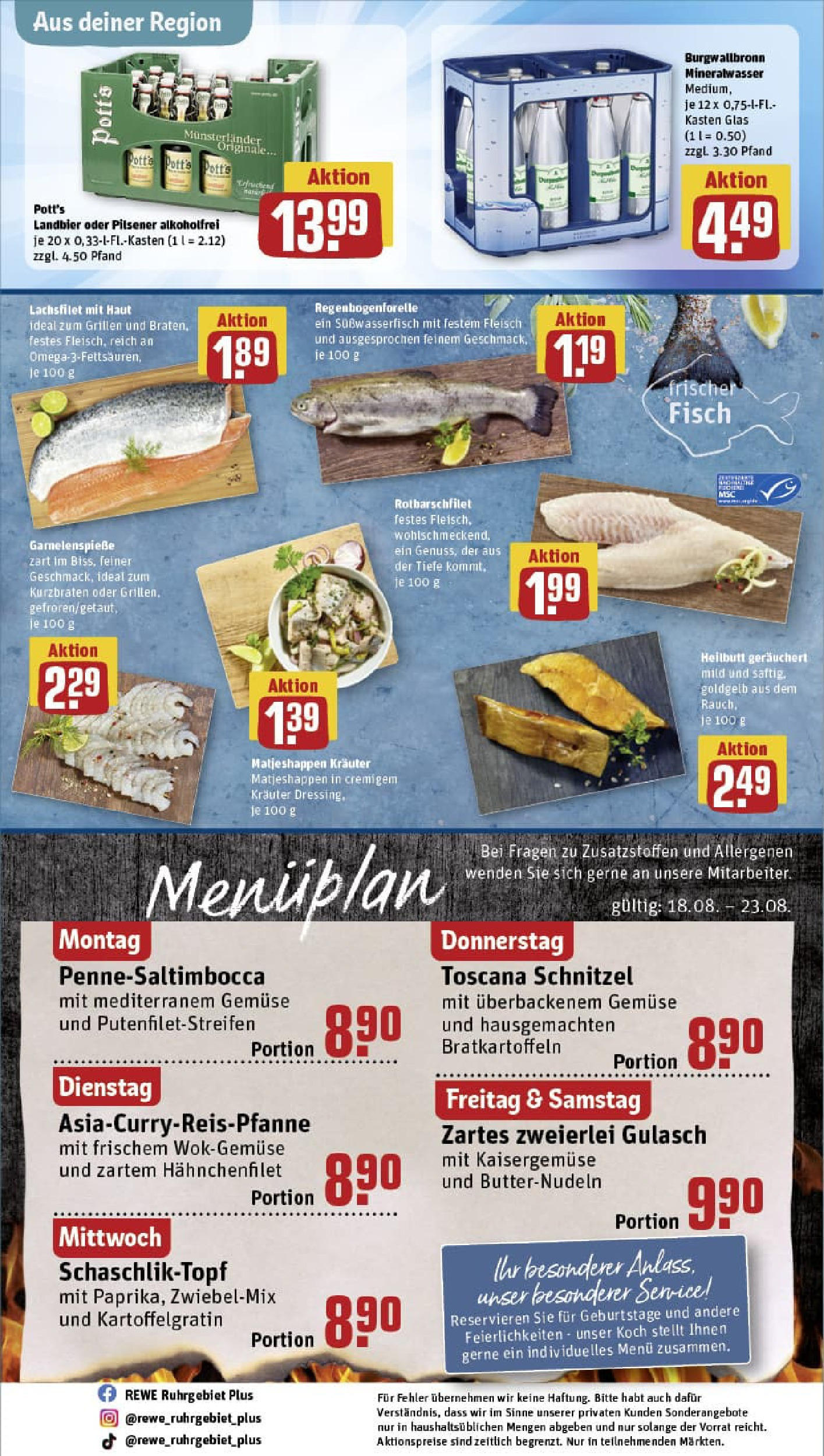 REWE Prospekt ab 17.08.2025 zum Blättern » Angebote | Seite: 30 | Produkte: Mineralwasser, Fisch, Gemüse, Fleisch