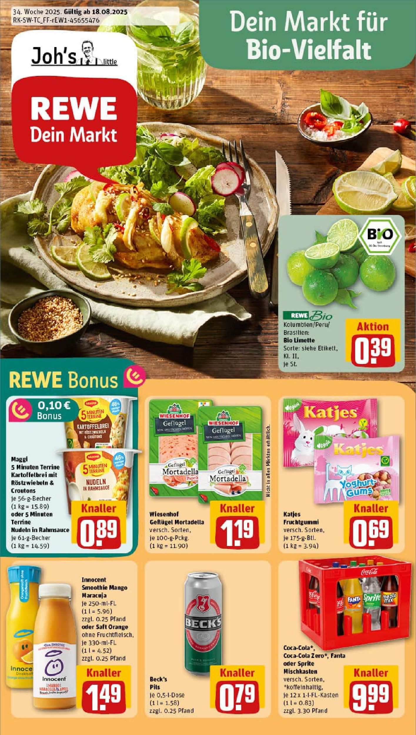 REWE Prospekt ab 17.08.2025 zum Blättern » Angebote | Seite: 1 | Produkte: Fanta, Pils, Mango, Maggi 5 minuten terrine
