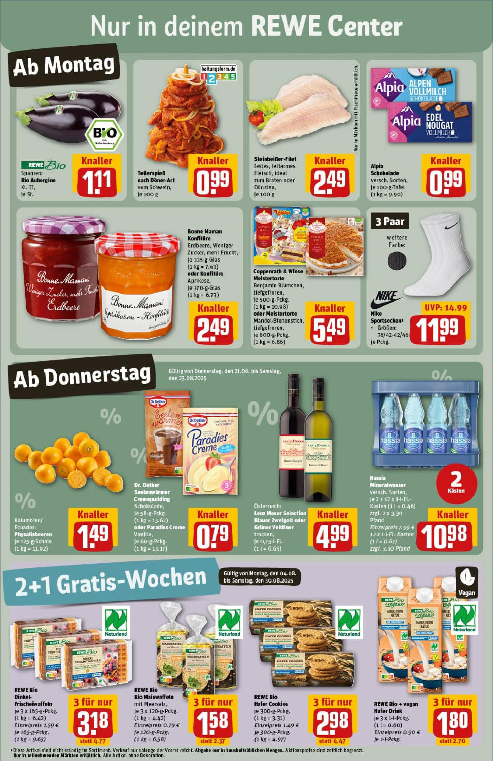 REWE Prospekt ab 17.08.2025 zum Blättern » Angebote | Seite: 3 | Produkte: Schokolade, Mineralwasser, Aubergine, Bonne maman