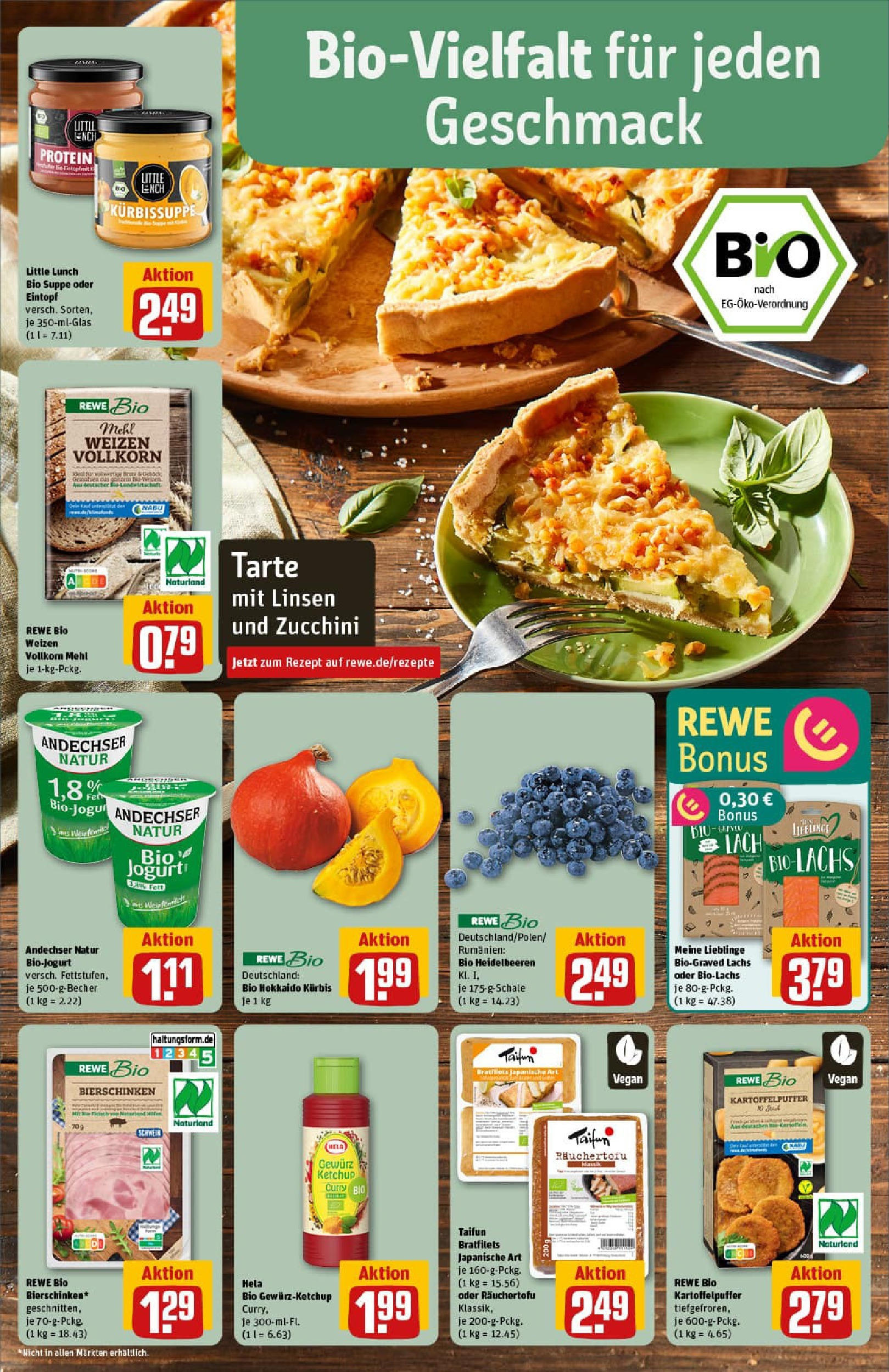 REWE Prospekt ab 17.08.2025 zum Blättern » Angebote | Seite: 4 | Produkte: Mehl, Lachs, Kürbis, Zucchini