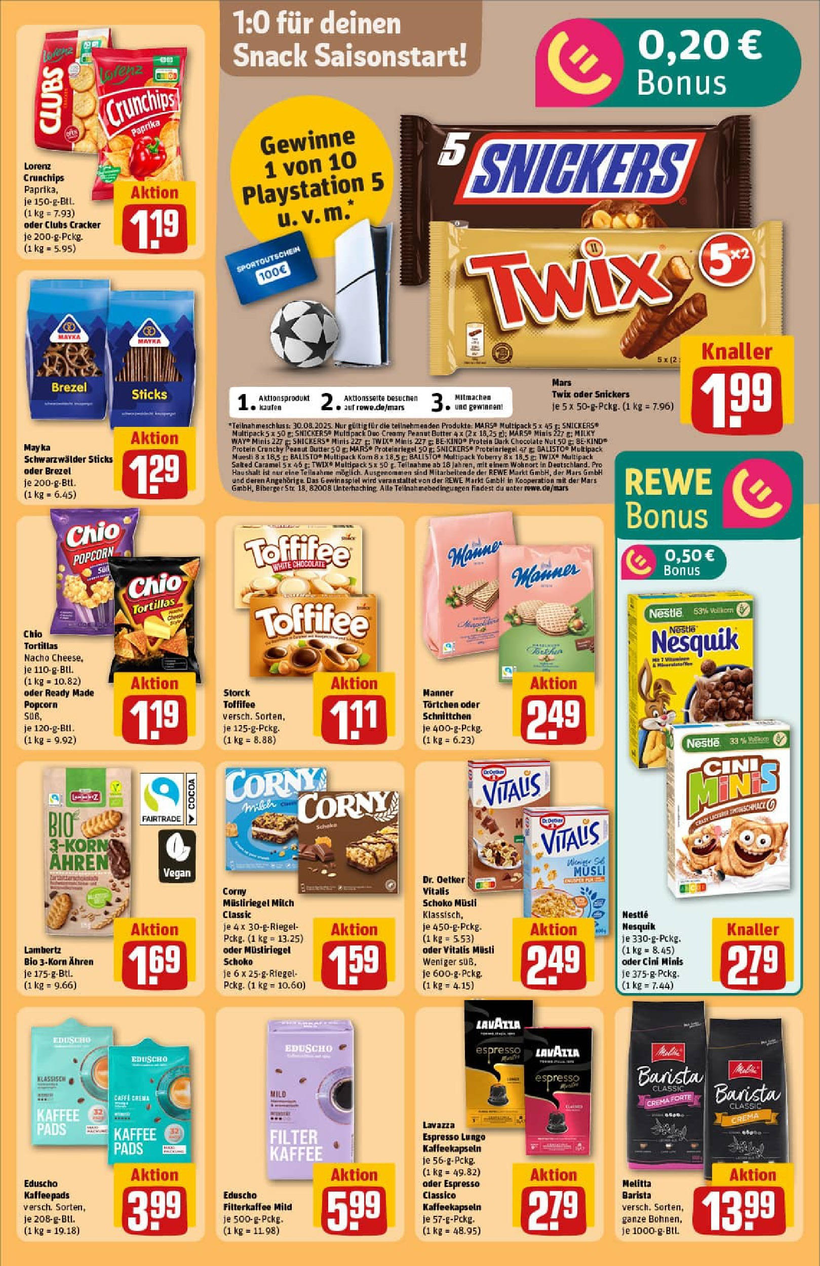 REWE Prospekt ab 17.08.2025 zum Blättern » Angebote | Seite: 19 | Produkte: Kaffeepads, Nesquik, Paprika, Toffifee