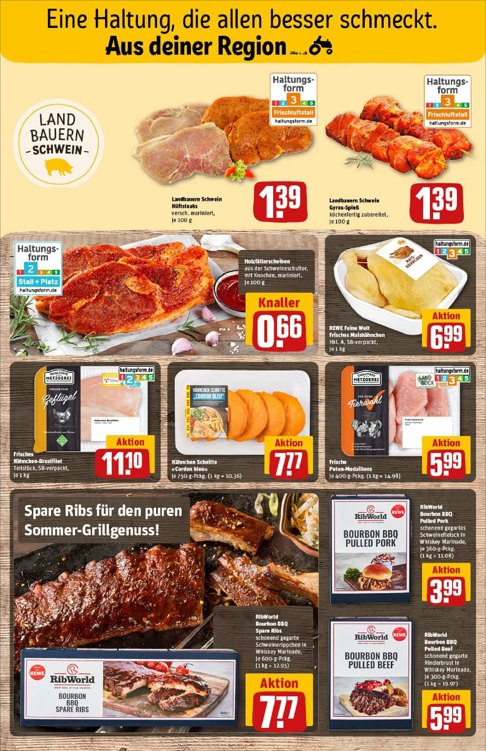 REWE Prospekt ab 17.08.2025 zum Blättern » Angebote | Seite: 10 | Produkte: Hahnchen, Spare ribs, Schweinefleisch, Bourbon