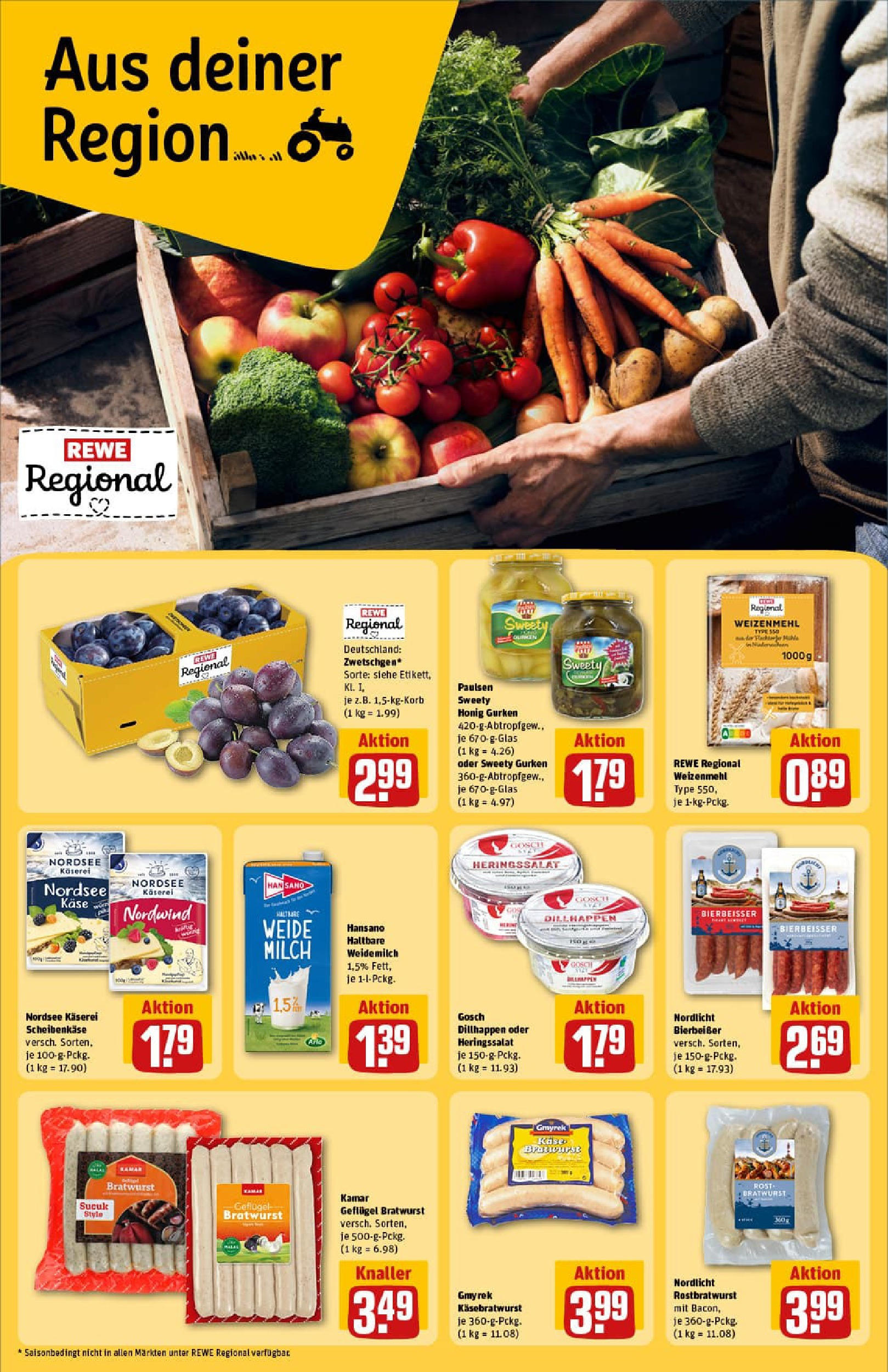 REWE Prospekt ab 17.08.2025 zum Blättern » Angebote | Seite: 24 | Produkte: Milch, Bratwurst, Weizenmehl, Dill REWE Prospekt ab 17.08.2025 zum Blättern » Angebote | Seite: 24 | Produkte: Milch, Bratwurst, Weizenmehl, Dill