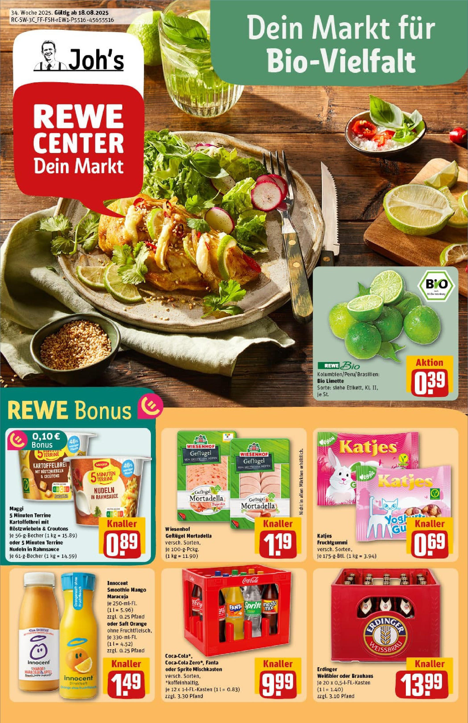 REWE Prospekt ab 17.08.2025 zum Blättern » Angebote | Seite: 1 | Produkte: Weißbier, Orangensaft, Saft, Maggi 5 minuten terrine