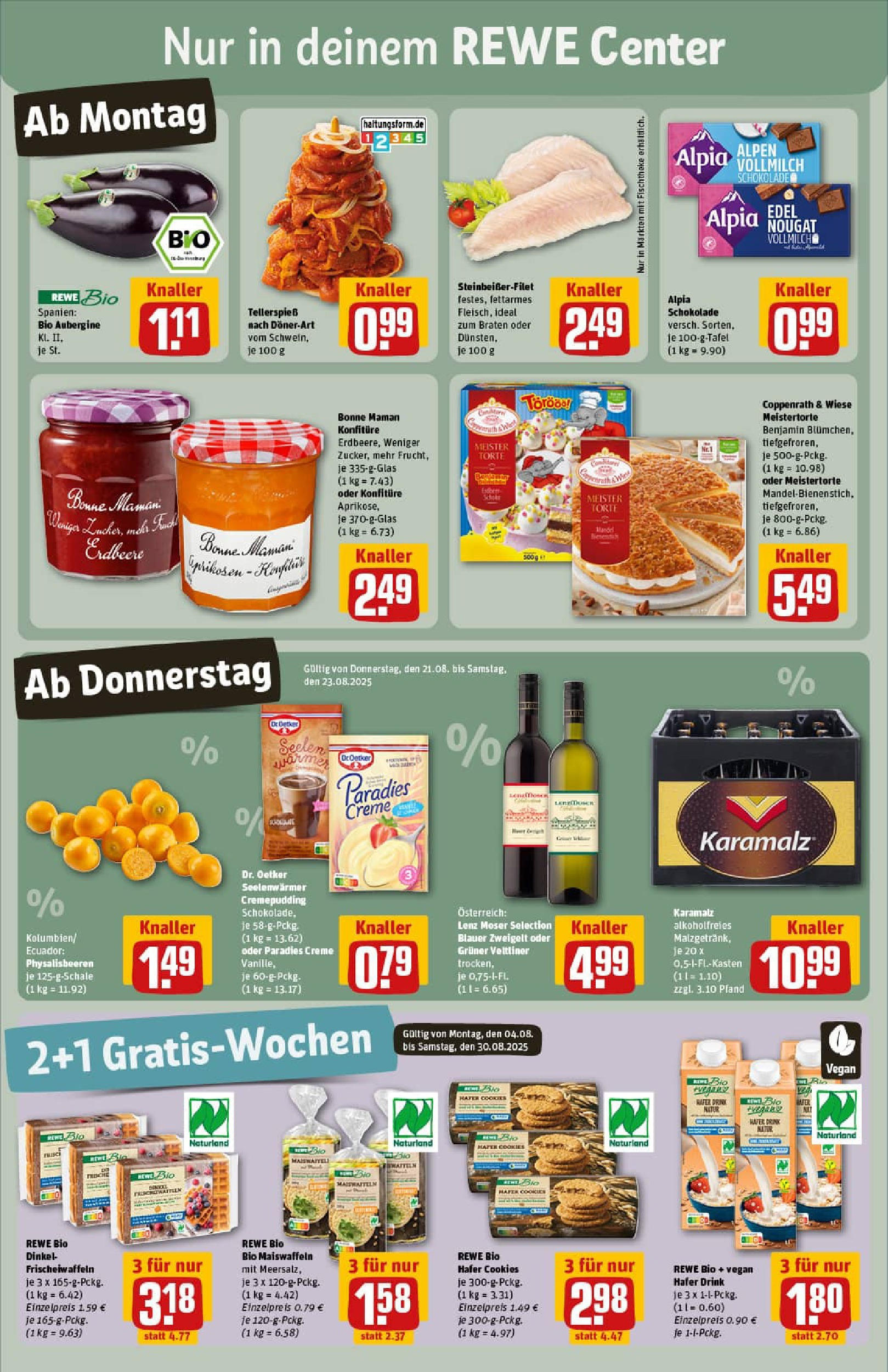 REWE Prospekt ab 17.08.2025 zum Blättern » Angebote | Seite: 3 | Produkte: Schokolade, Pudding, Aubergine, Bonne maman