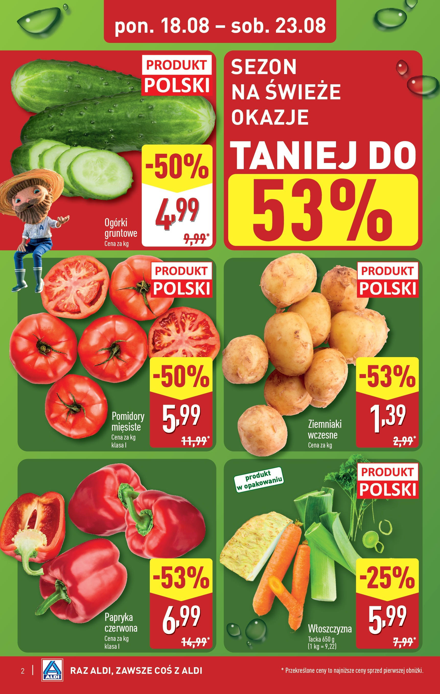 Aldi Gazetka od 18.08.2025 - Ulotka PDF, promocje | Strona: 2 | Produkty: Papryka, Pomidory, Ogórki, Ziemniaki