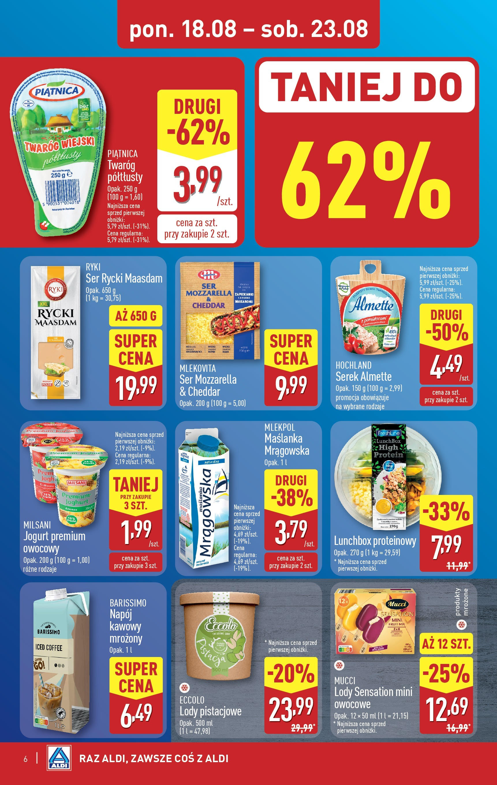 Aldi Gazetka od 18.08.2025 - Ulotka PDF, promocje | Strona: 6 | Produkty: Maślanka, Serek, Lasagne, Lody pistacjowe