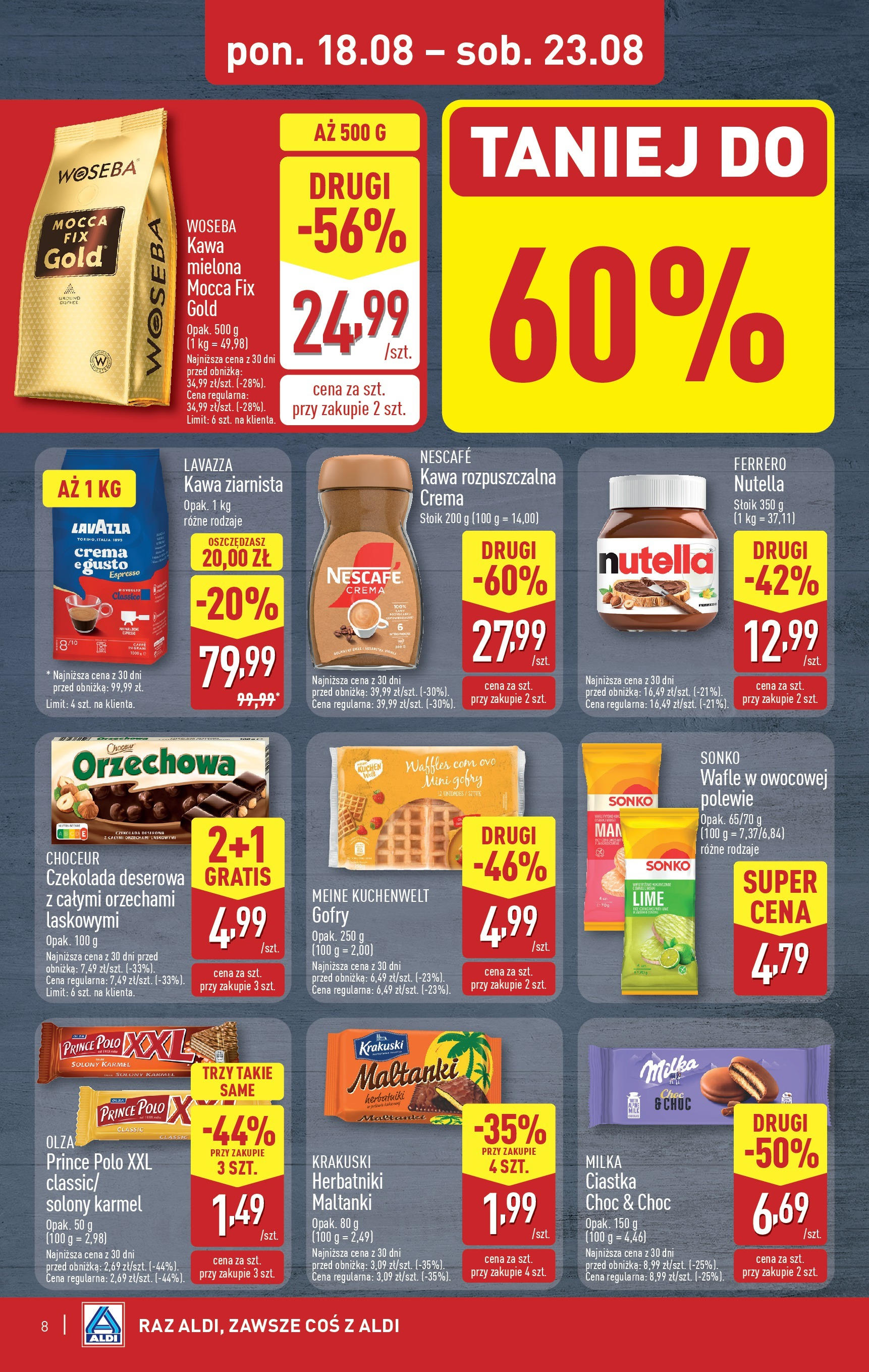 Aldi Gazetka od 18.08.2025 - Ulotka PDF, promocje | Strona: 8 | Produkty: Kawa rozpuszczalna, Milka, Kawa, Ciastka