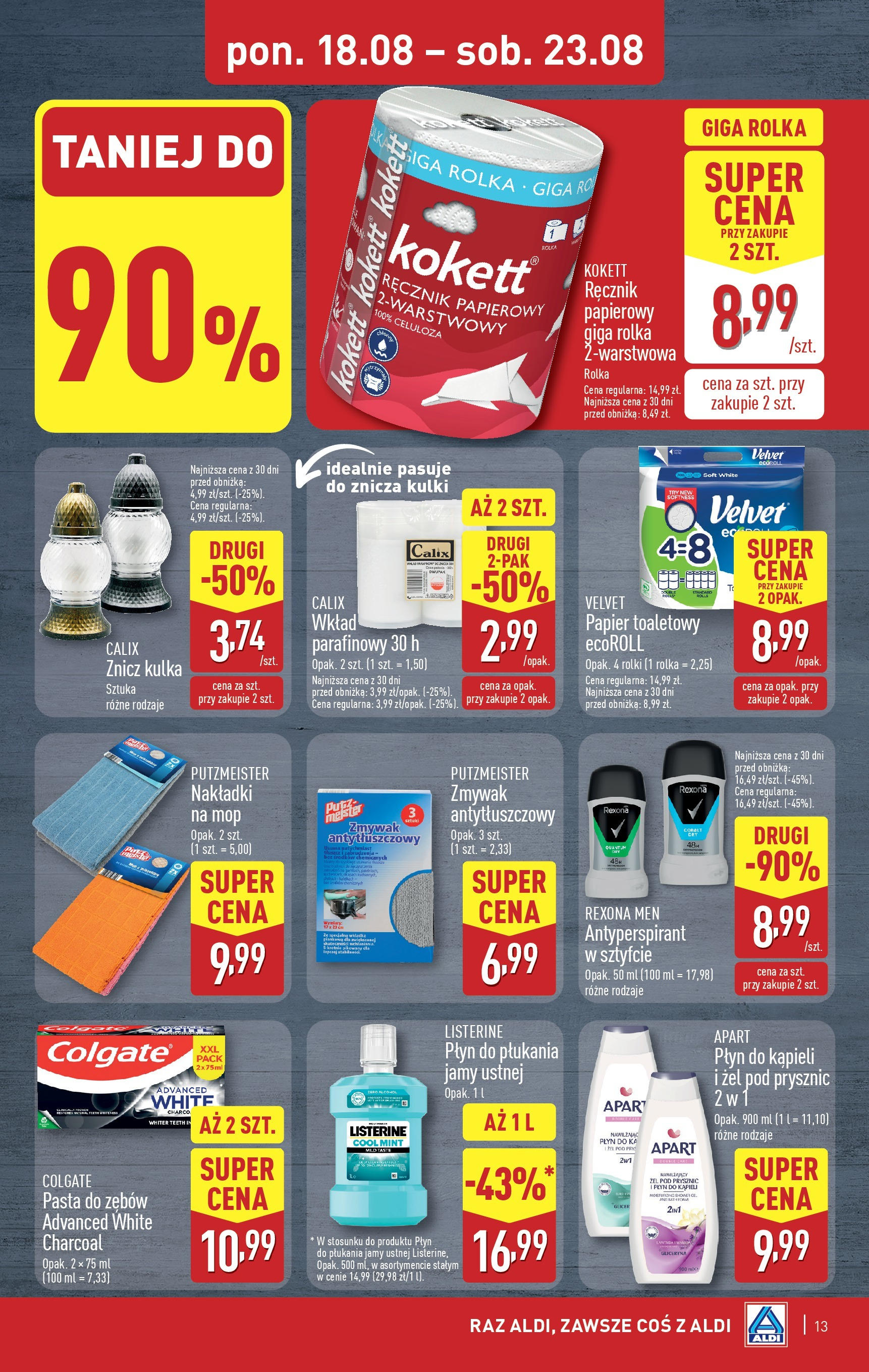 Aldi Gazetka od 18.08.2025 - Ulotka PDF, promocje | Strona: 13 | Produkty: Papier toaletowy, Rolki, Płyn do kąpieli, Żel pod prysznic