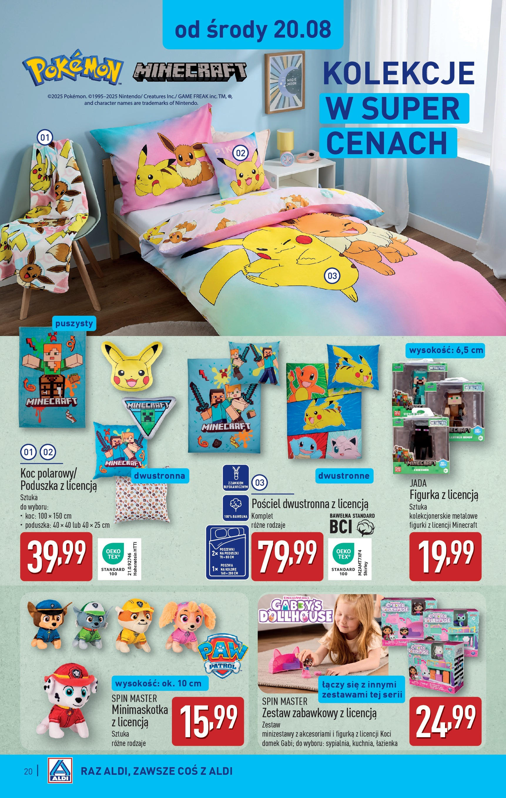 Aldi Gazetka od 18.08.2025 - Ulotka PDF, promocje | Strona: 20 | Produkty: Pościel, Figurki, Poduszka, Koc