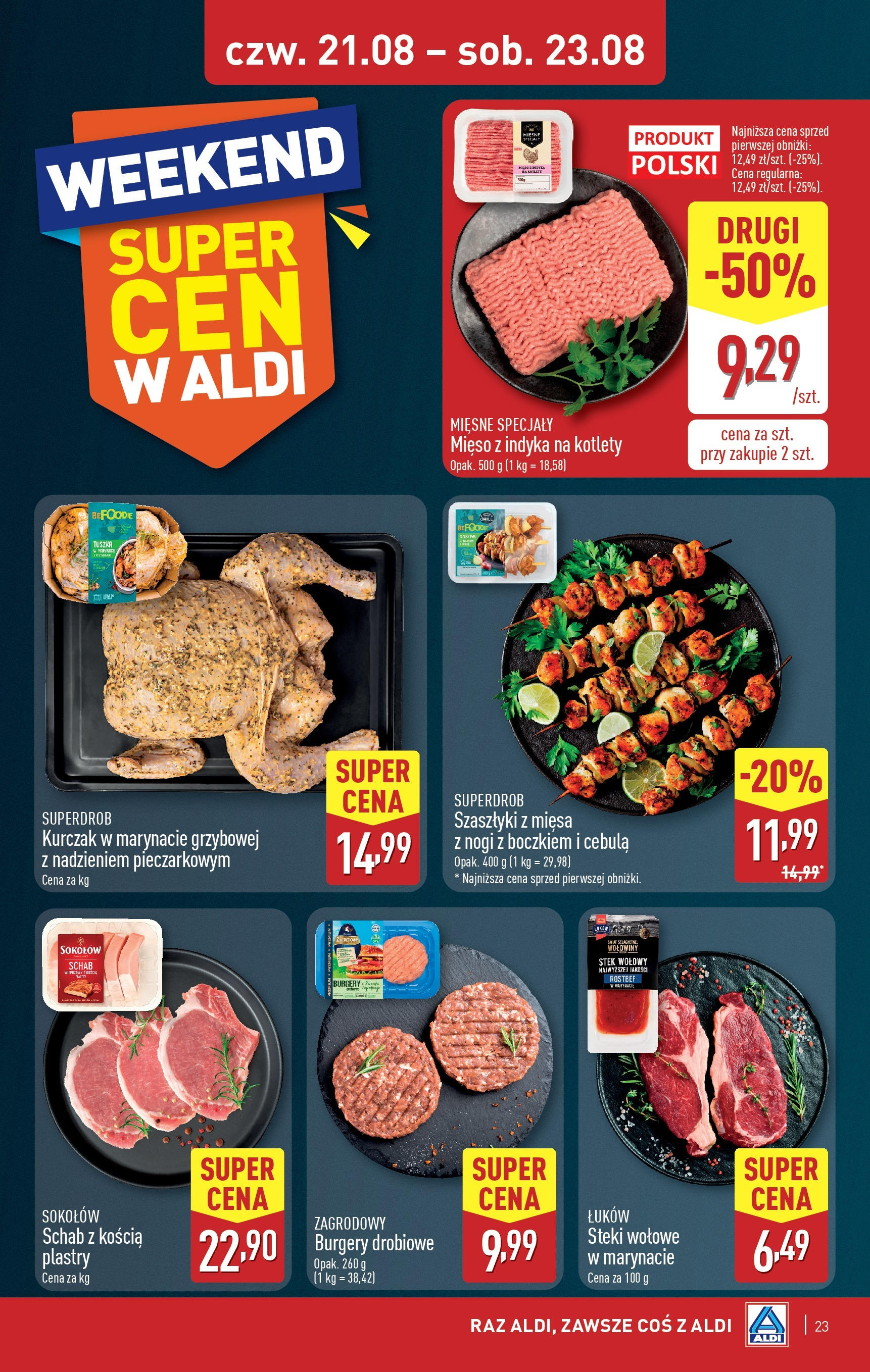 Aldi Gazetka od 18.08.2025 - Ulotka PDF, promocje | Strona: 23 | Produkty: Kurczak, Mięso, Steki, Kotlety