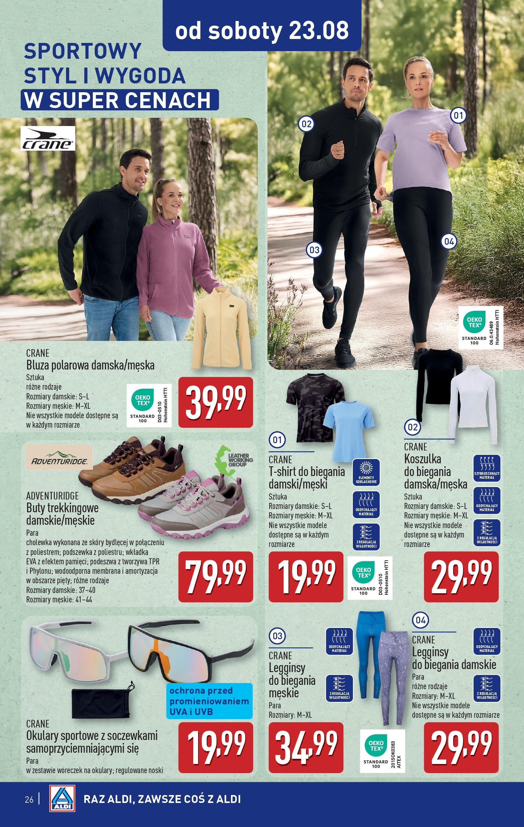 Aldi Gazetka od 18.08.2025 - Ulotka PDF, promocje | Strona: 26 | Produkty: Legginsy, Buty, Okulary, Buty trekkingowe