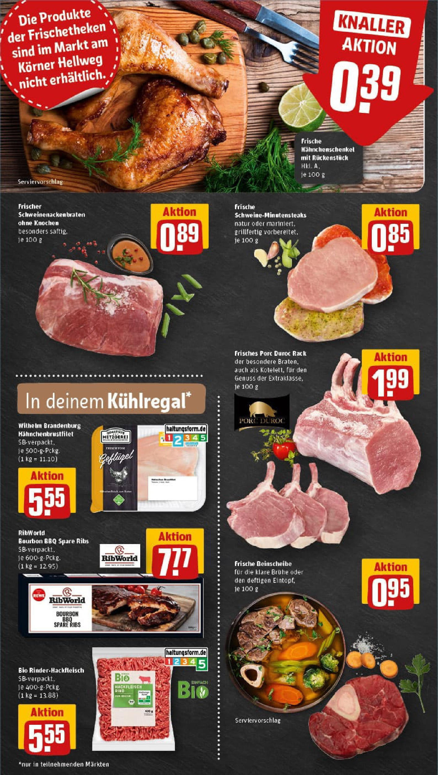 REWE Prospekt ab 17.08.2025 zum Blättern » Angebote | Seite: 6 | Produkte: Hahnchenschenkel, Spare ribs, Bourbon, Hackfleisch