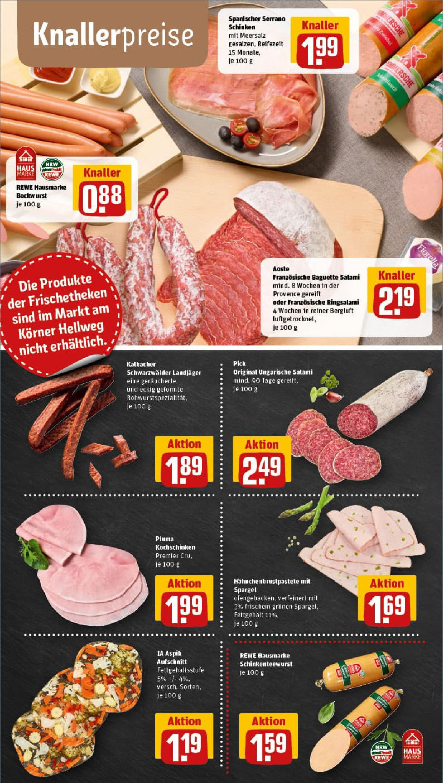 REWE Prospekt ab 17.08.2025 zum Blättern » Angebote | Seite: 8 | Produkte: Bockwurst, Spargel, Salami, Serrano schinken
