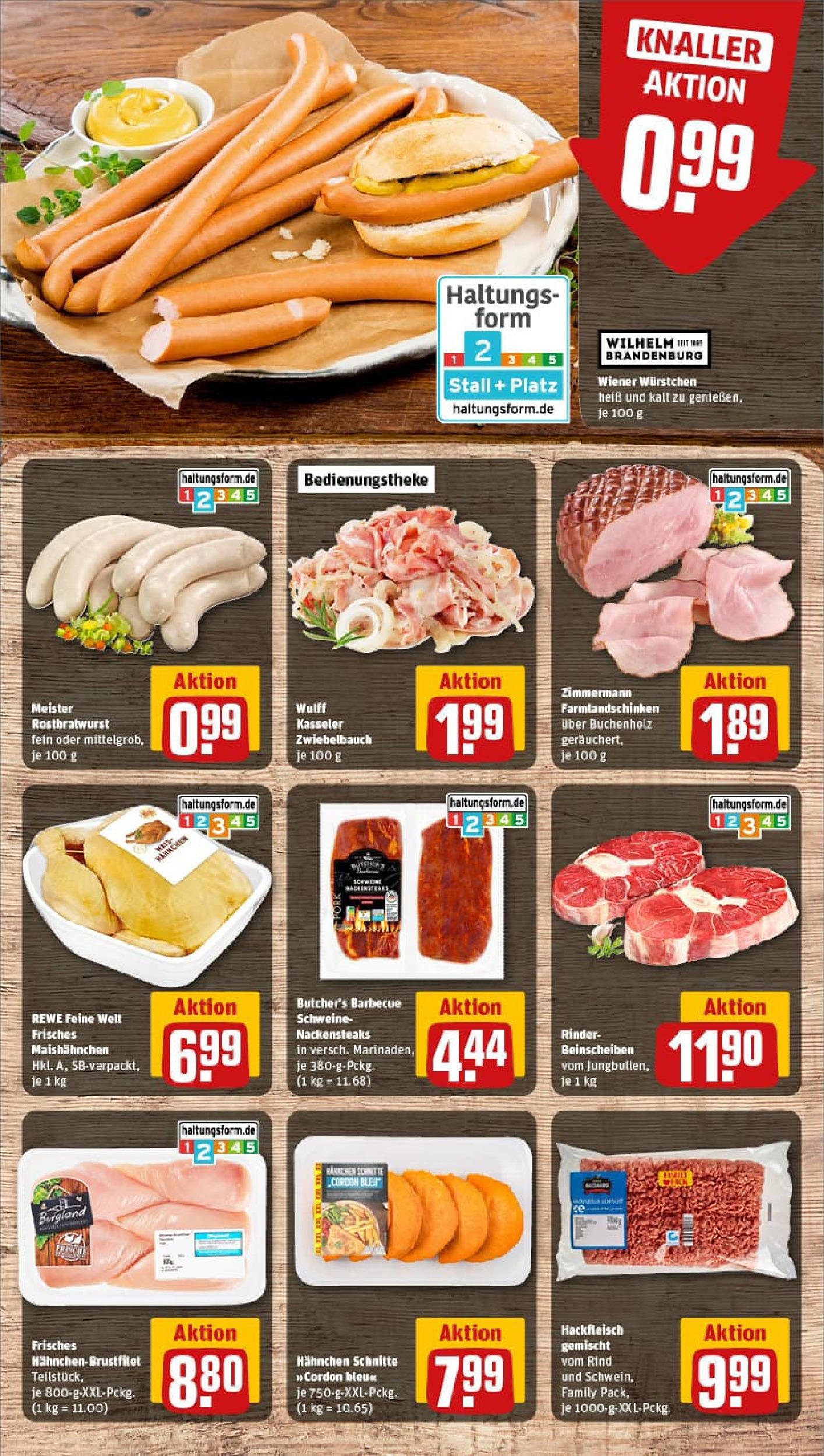 REWE Prospekt ab 17.08.2025 zum Blättern » Angebote | Seite: 8 | Produkte: Nackensteaks, Hahnchen, Wiener wurstchen, Hackfleisch