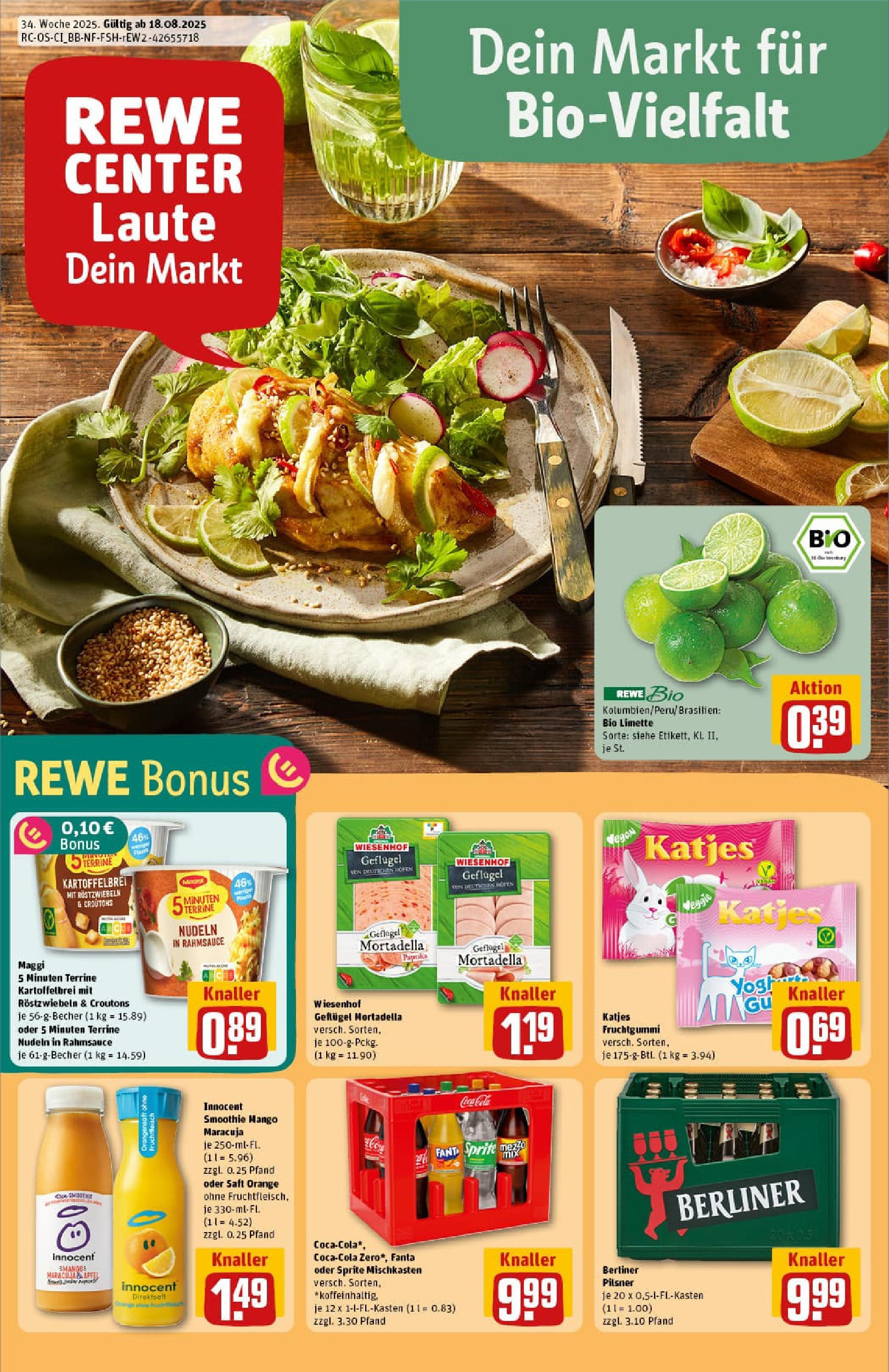 REWE Prospekt ab 17.08.2025 zum Blättern » Angebote | Seite: 1 | Produkte: Maggi, Paprika, Nudeln, Berliner pilsner