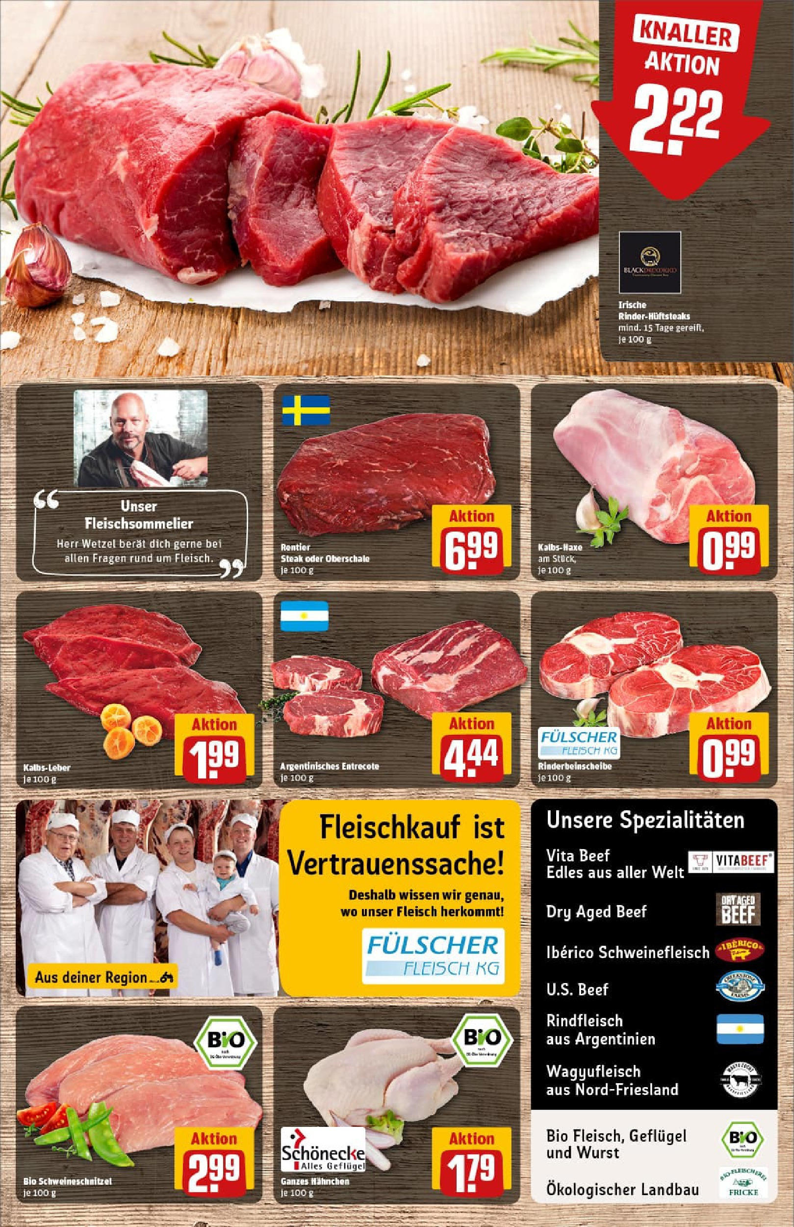 REWE Prospekt ab 17.08.2025 zum Blättern » Angebote | Seite: 8 | Produkte: Entrecote, Kalbsleber, Schweinefleisch, Fleisch