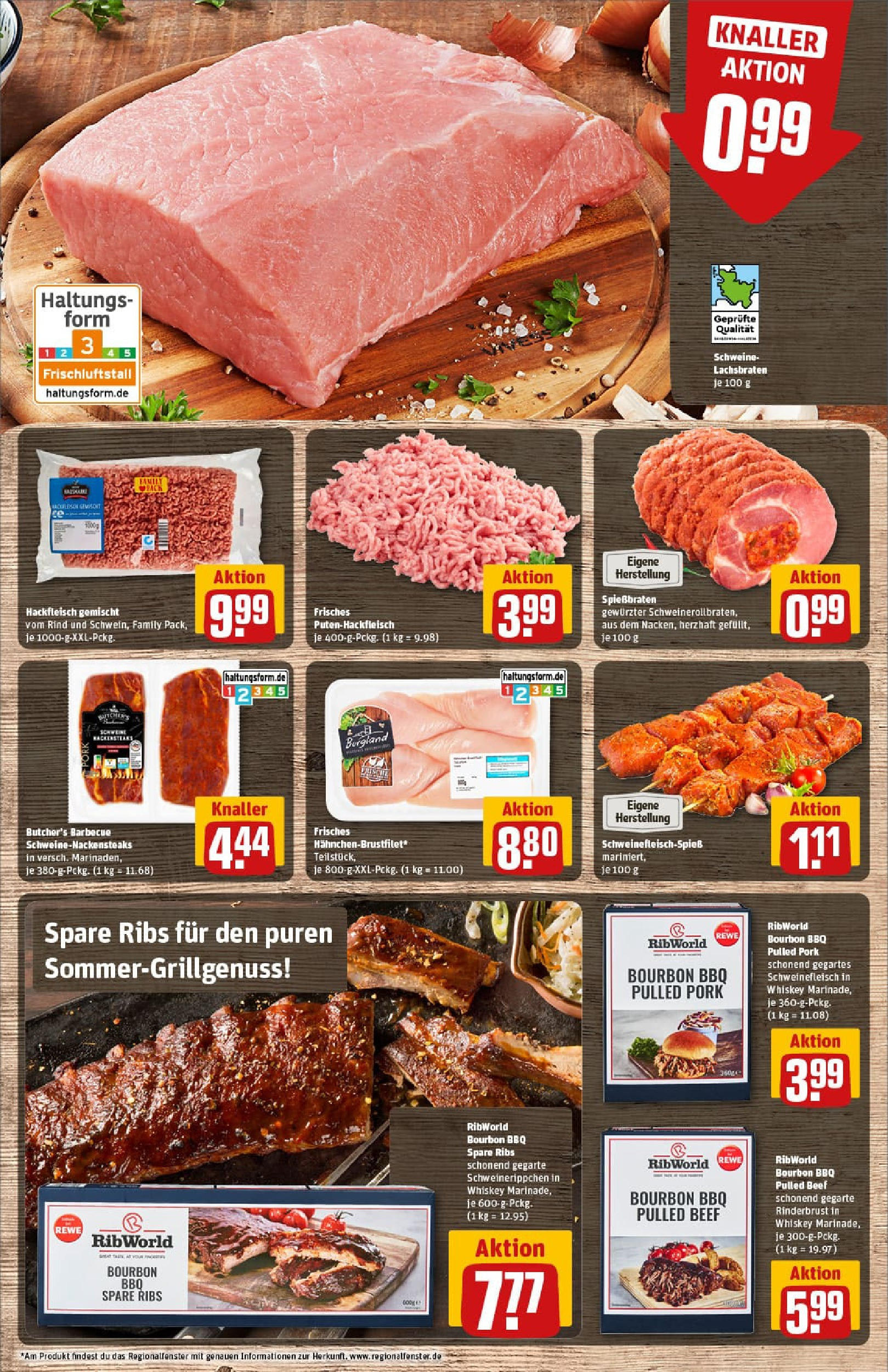 REWE Prospekt ab 17.08.2025 zum Blättern » Angebote | Seite: 9 | Produkte: Spare ribs, Bourbon, Whiskey, Hackfleisch