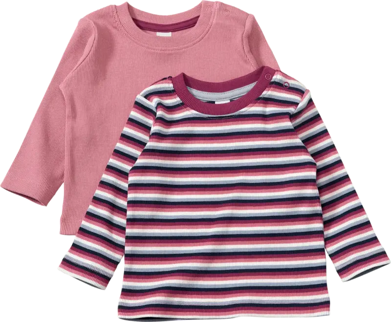 ALANA Langarmshirts mit Ripp-Struktur + Ringel-Muster, rosa, Gr. 80