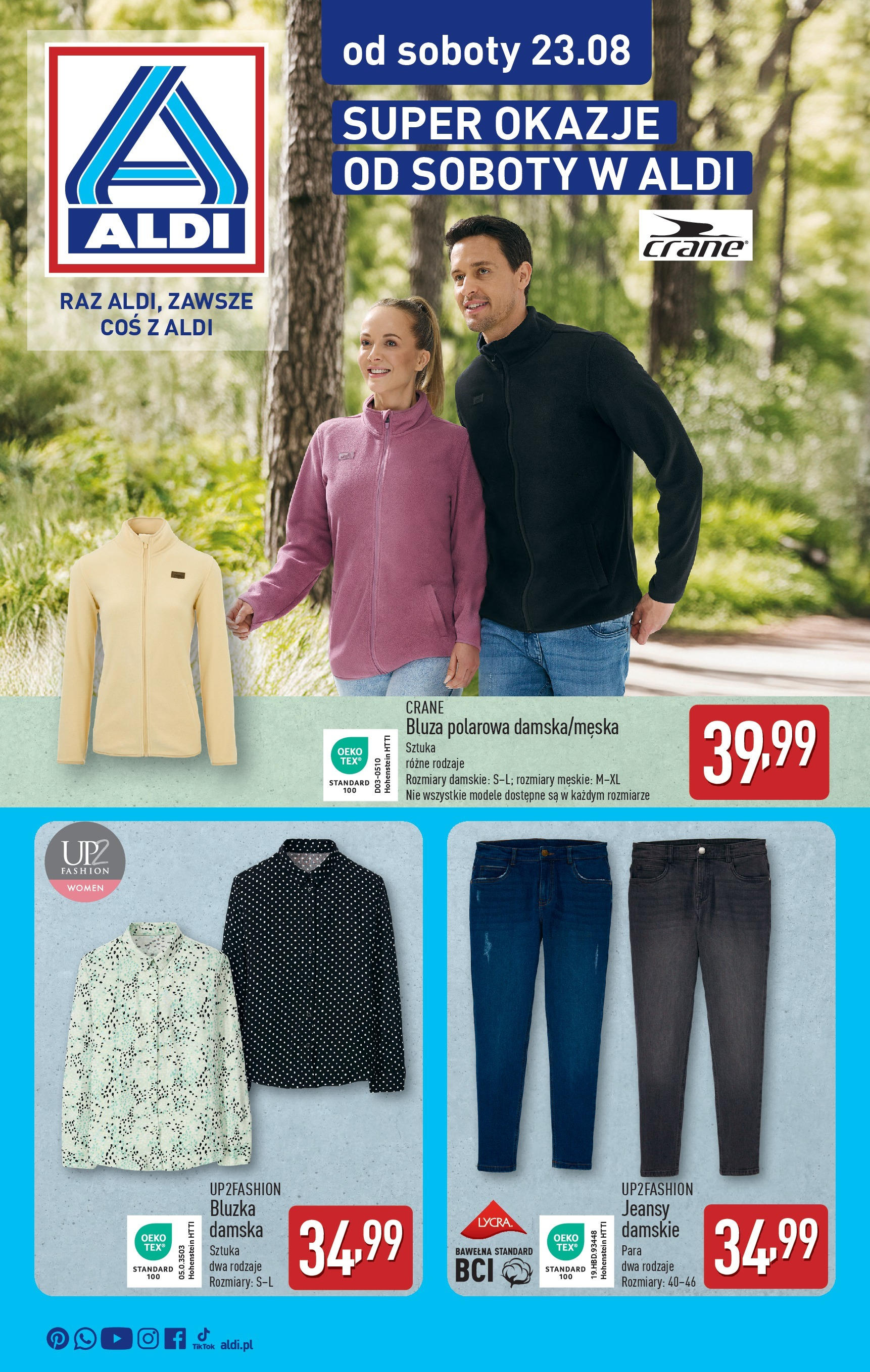Aldi - Od soboty 23.08 w Aldi od 22.08.2025 - Ulotka PDF, promocje | Strona: 1 | Produkty: Bluzka